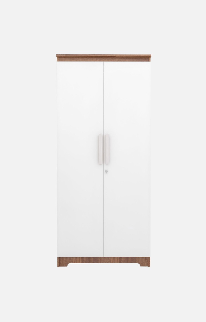 neudot Amber 2 Door - Leon Teak Finish Engineer Wood Multipurpose Wardrobe/Almirah/Organiser/Cupboard with 1 Hanger Stand, for Cloths and Storage - 4 Shelves