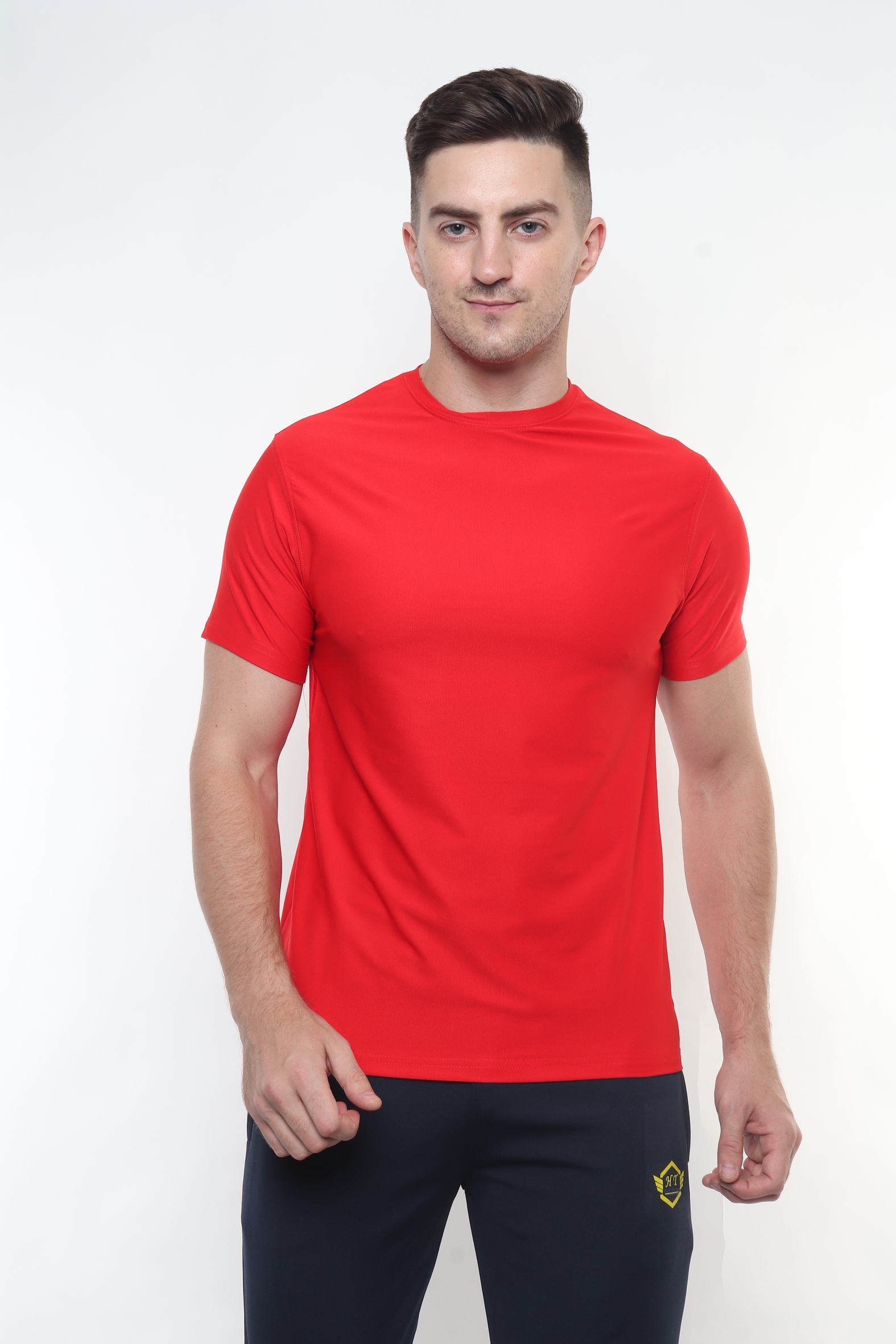 Red Solid Round Neck T Shirt