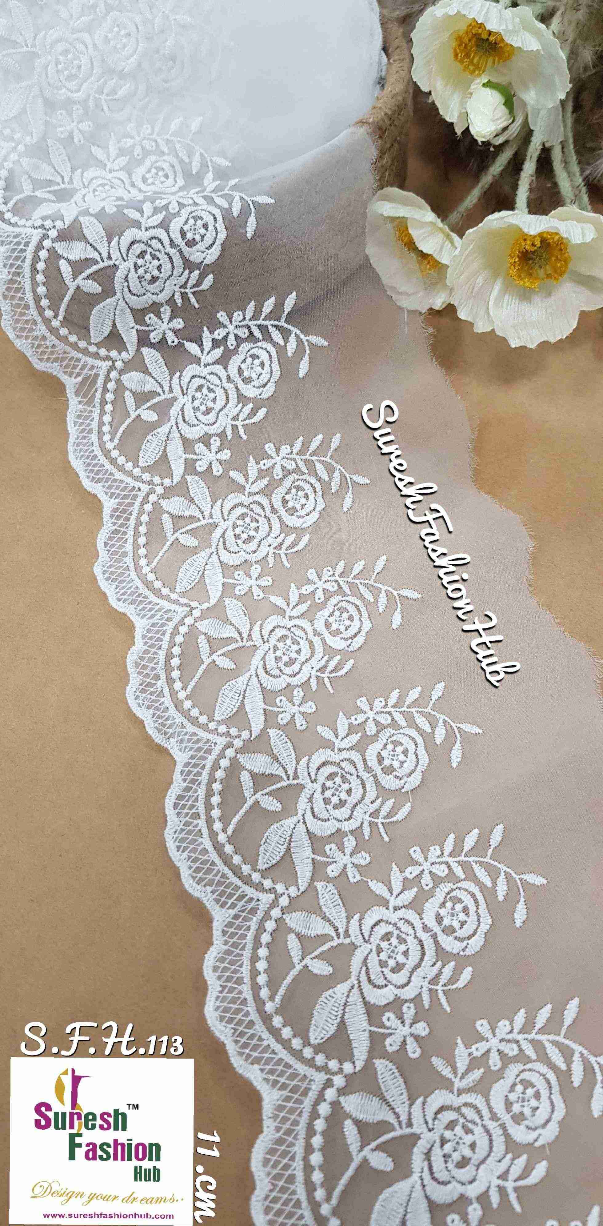White Enchanted Scalloped Gossamer Organza Laces