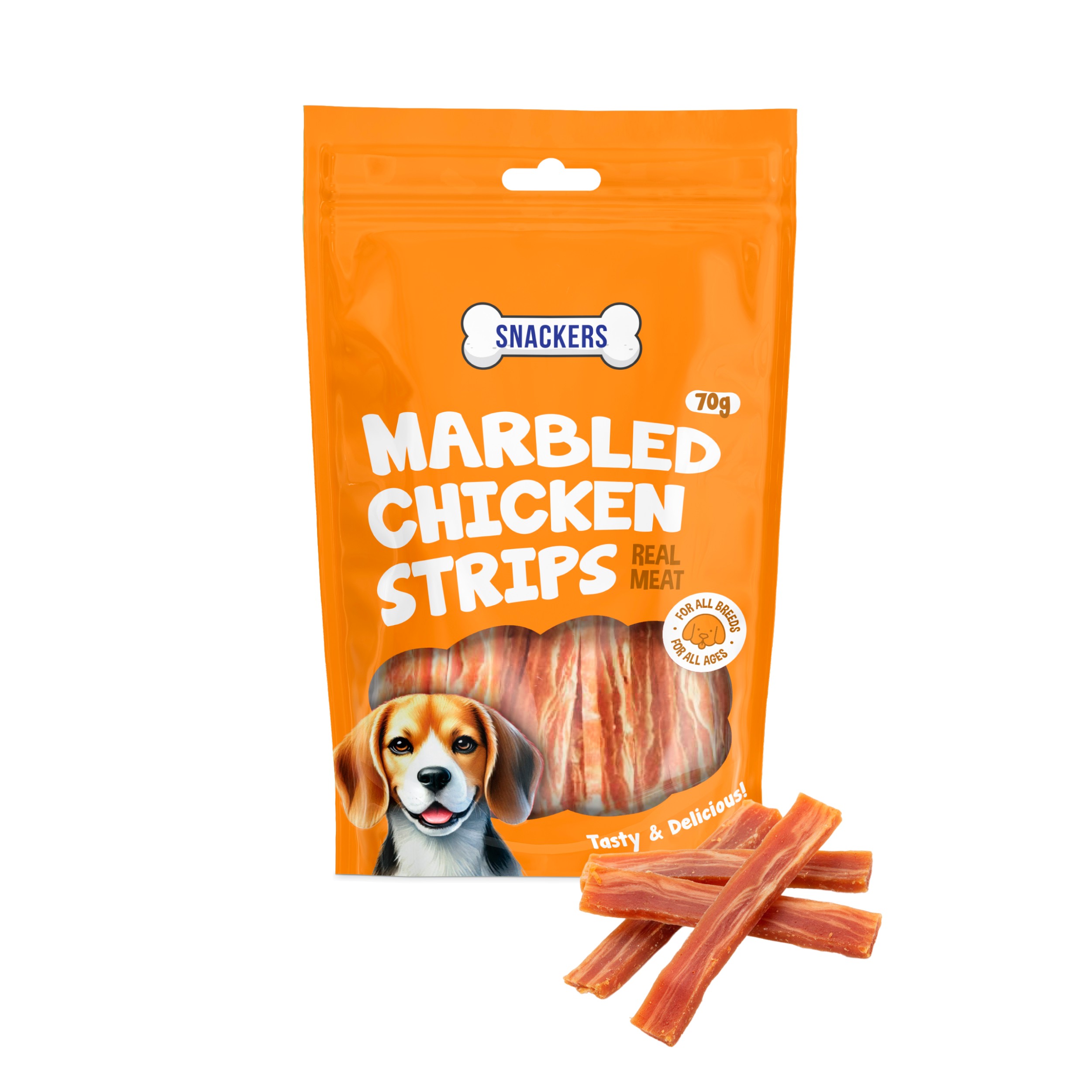 Snackers Marbled Chicken Strips Dog Treats 70g CL