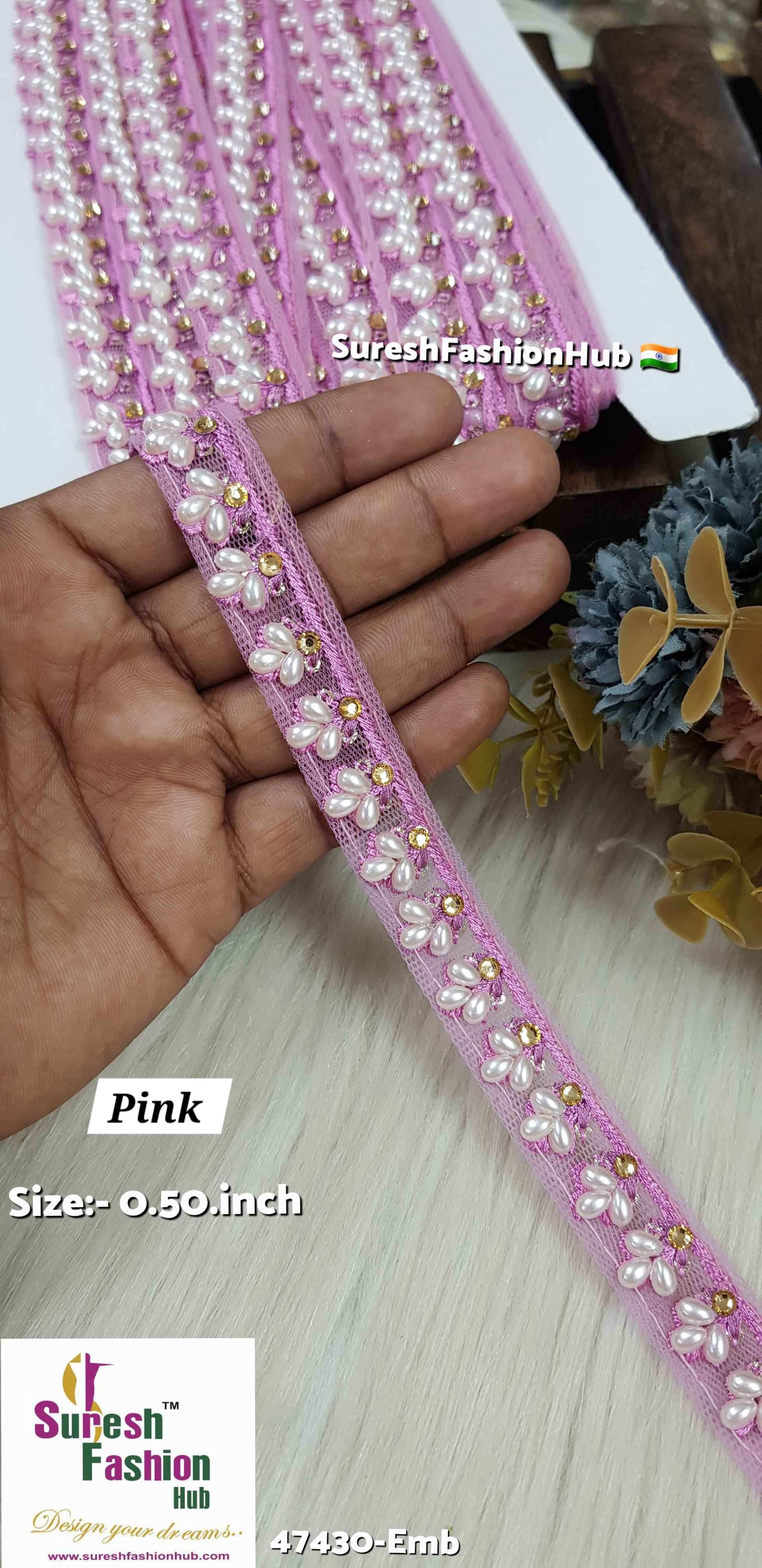 LuxeGlimmer Embroidered Trim Pink Color