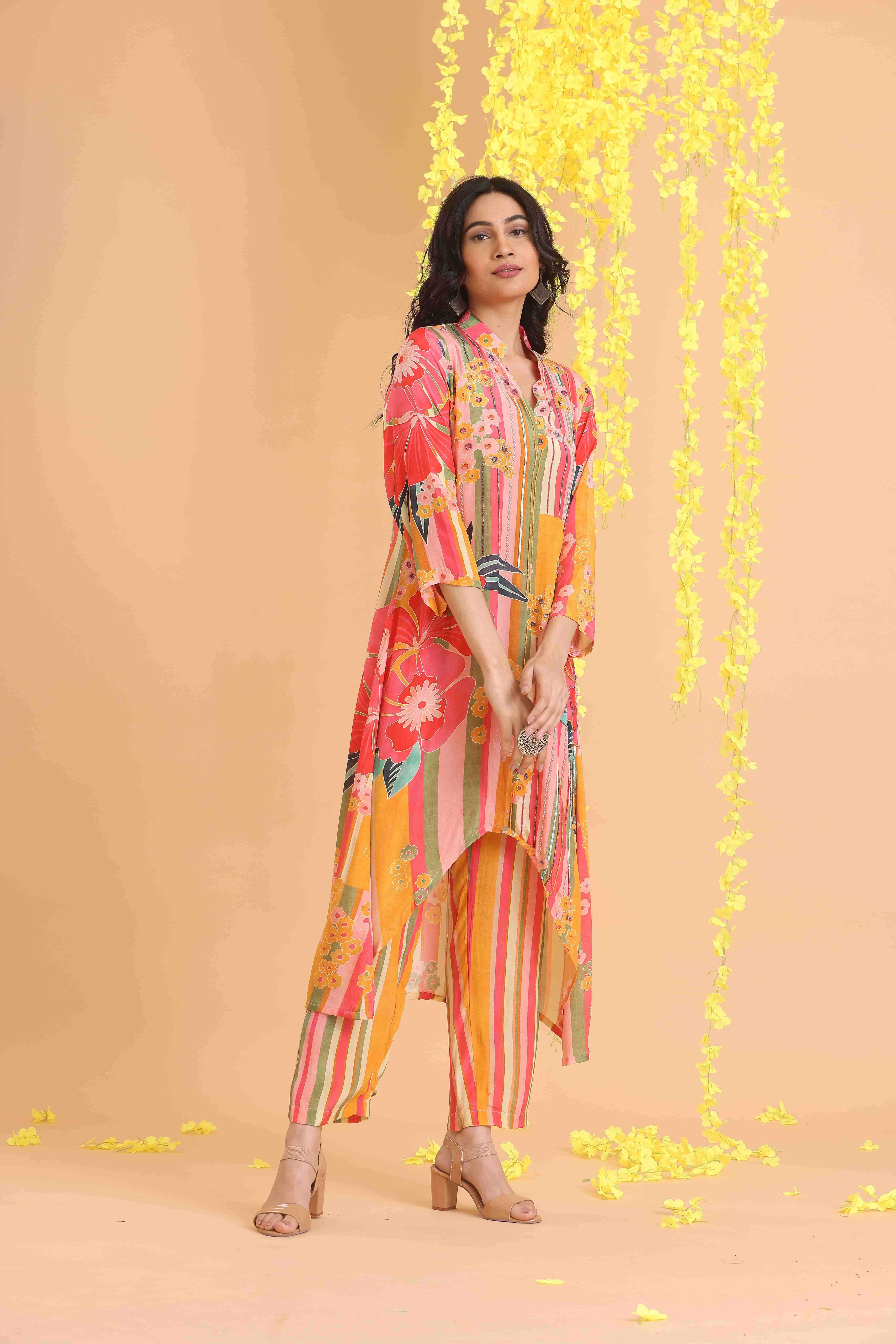 High Low Printed Kurta Set