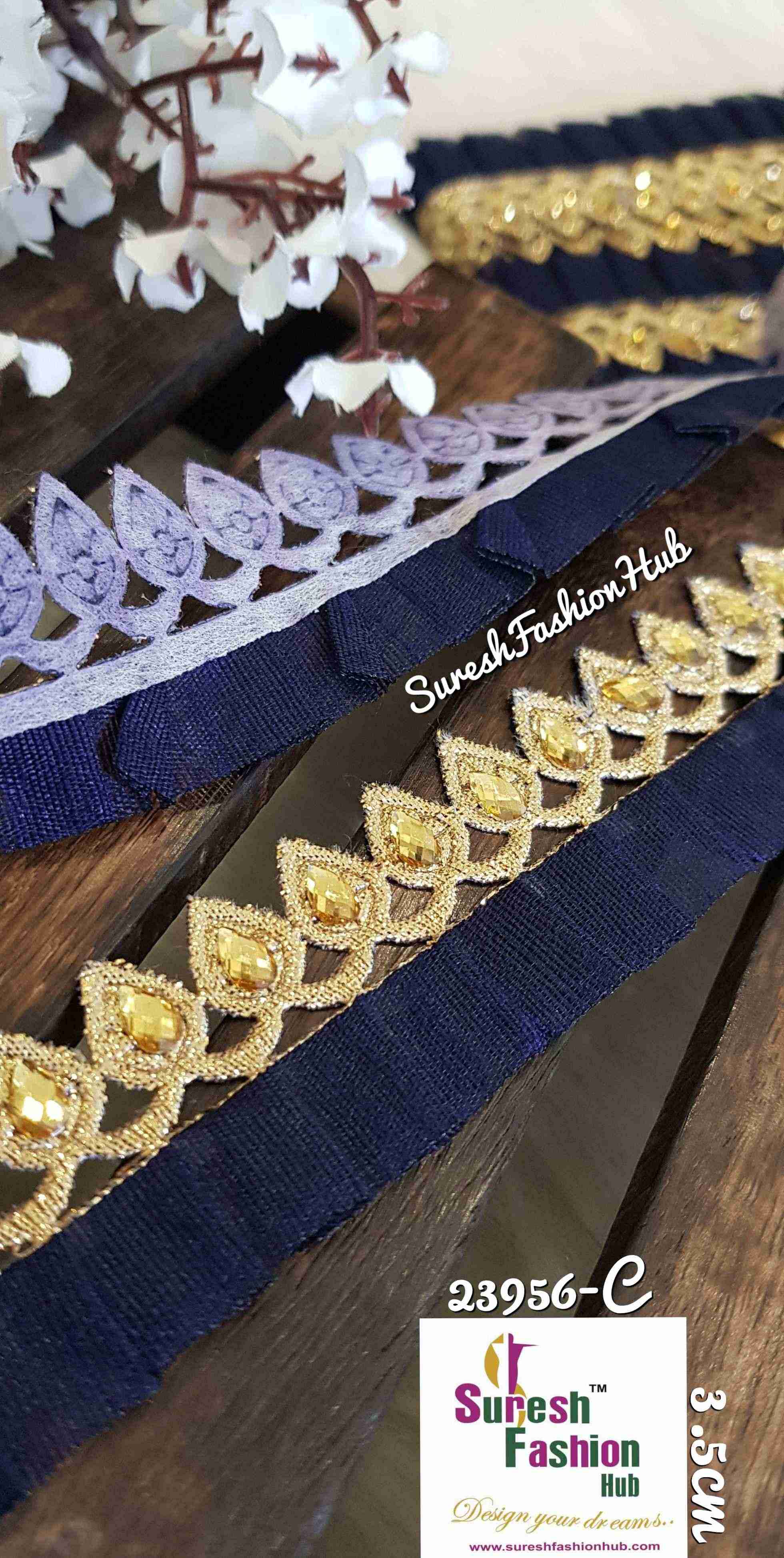 Stunning Navy Blue Leafy Designer Trim