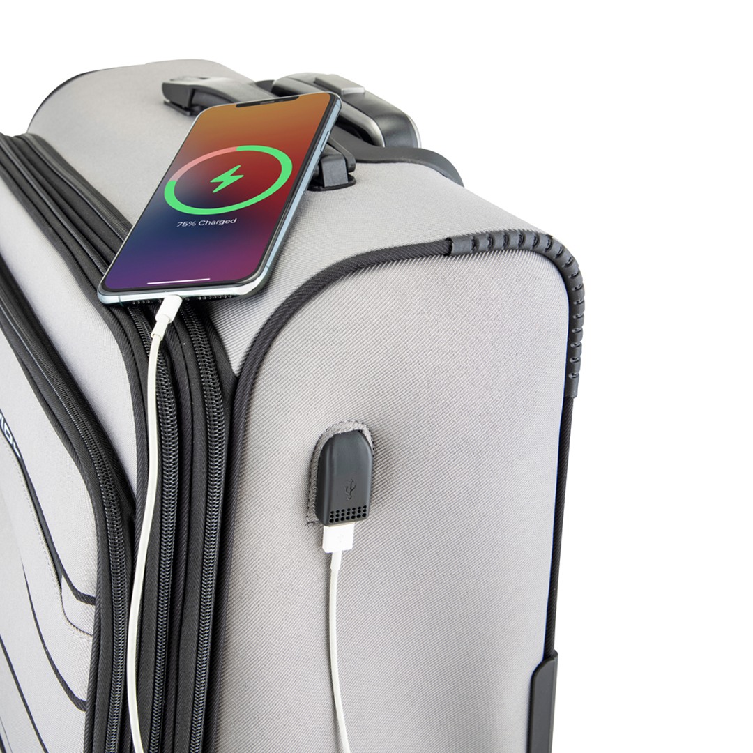 Small Cabin Luggage Trolley Bag (17 inch) Overnighter Trolley USB Charging Port 4 Wheels