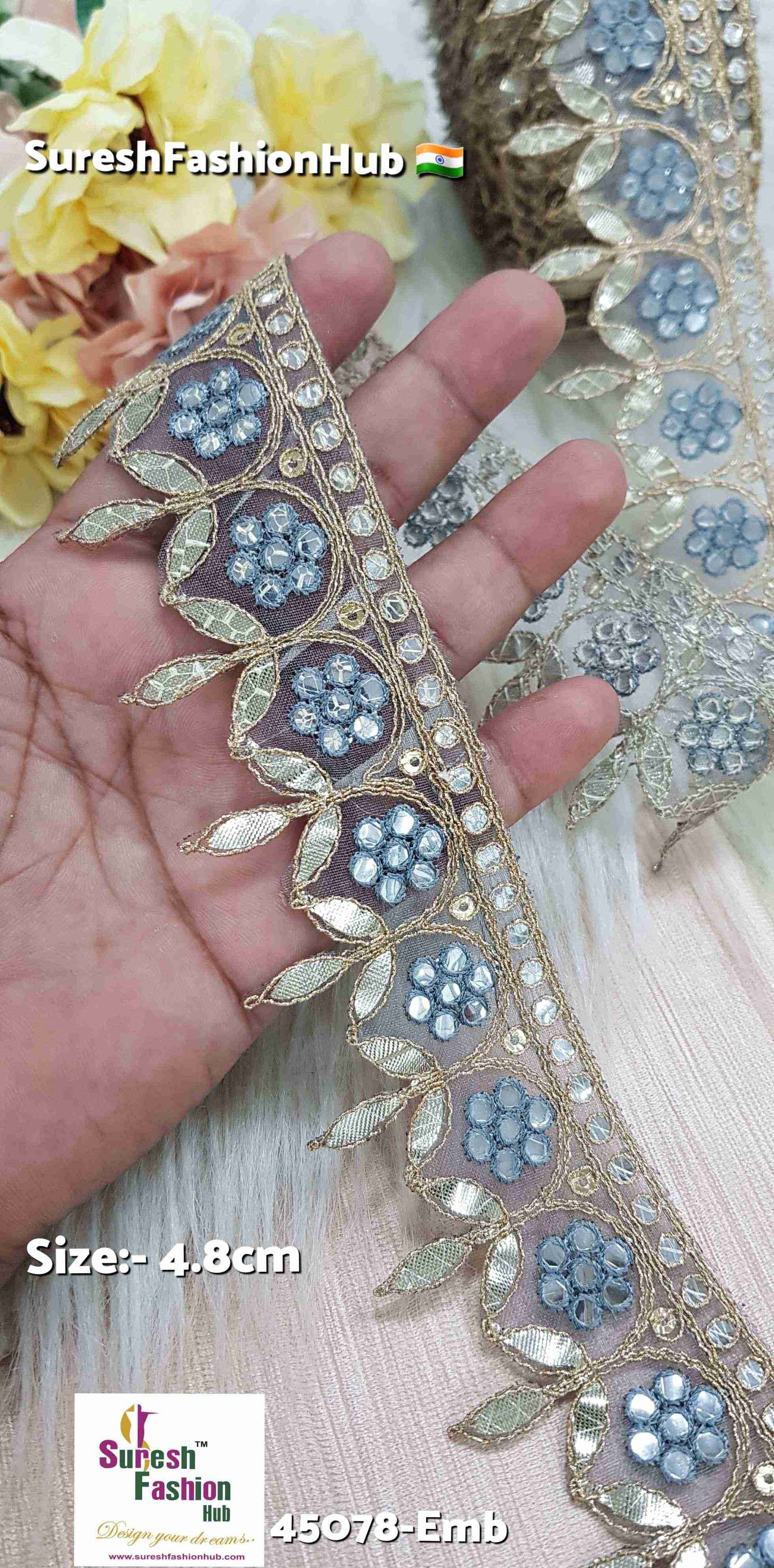 Grey Mirror Bloom Single-Cut Gota Lace