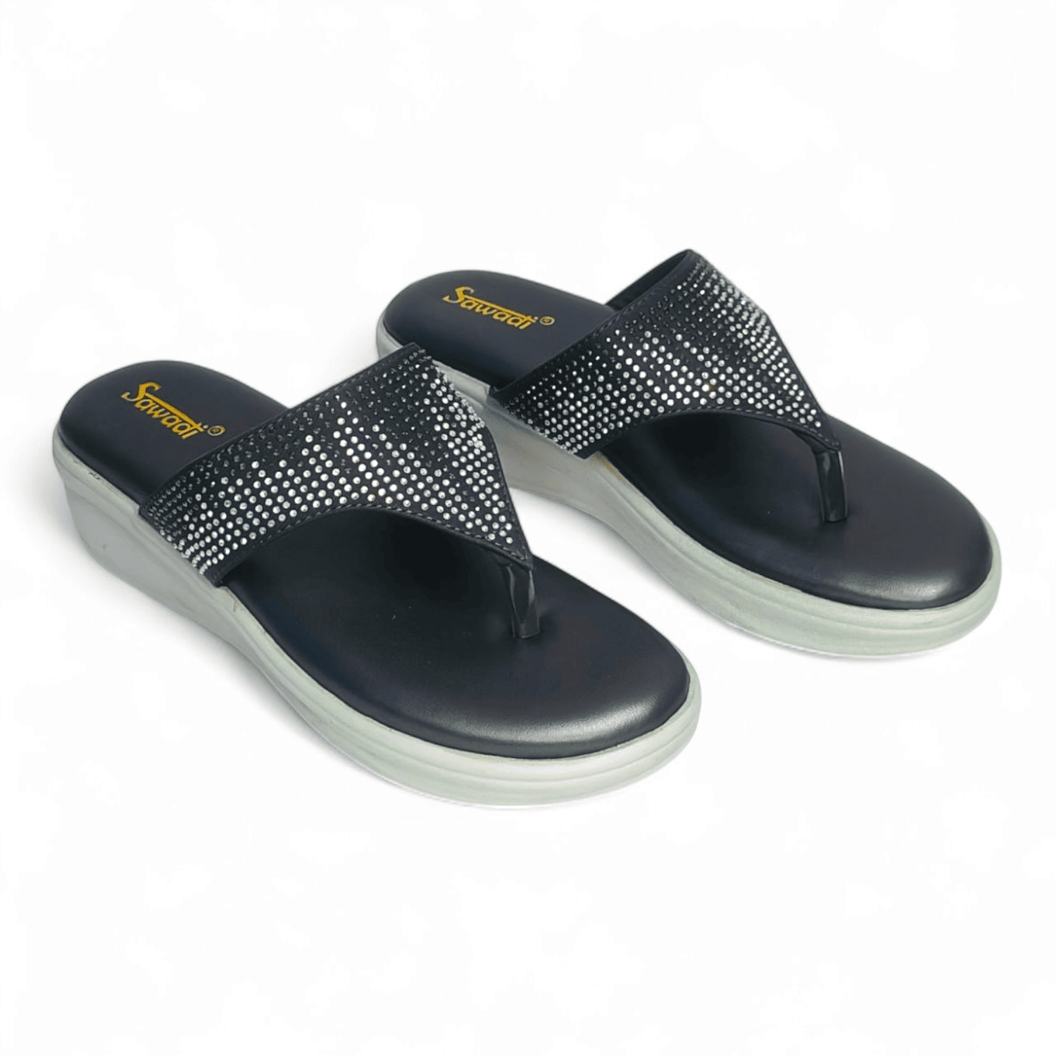 Sawadi Women’s Soft Cushioned Thong Flats with Stone-Embellished Broad Strap – Daily & Party Wear Slip-ons