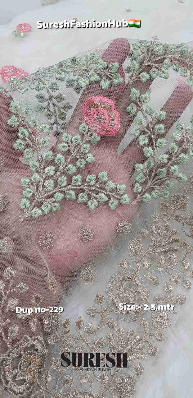 Peach Sea Green Floral Threadwork Net Dupatta-229