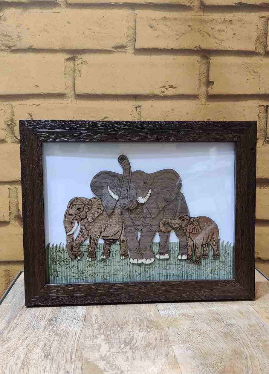 Wooden Craved Elephant Frame 7"x9"