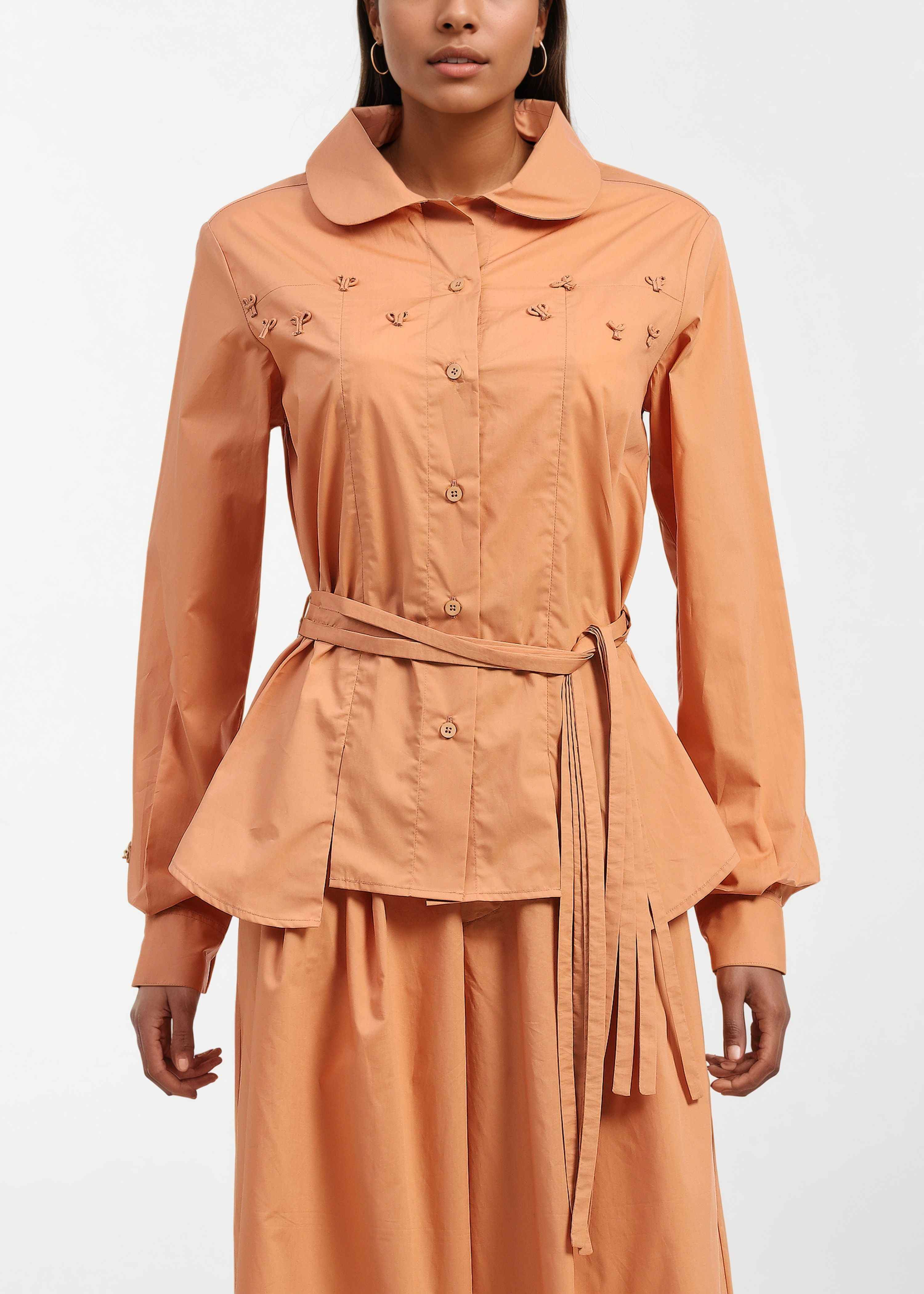 AKOK Orange Cotton Panelled Shirt and Trouser Co-ords
