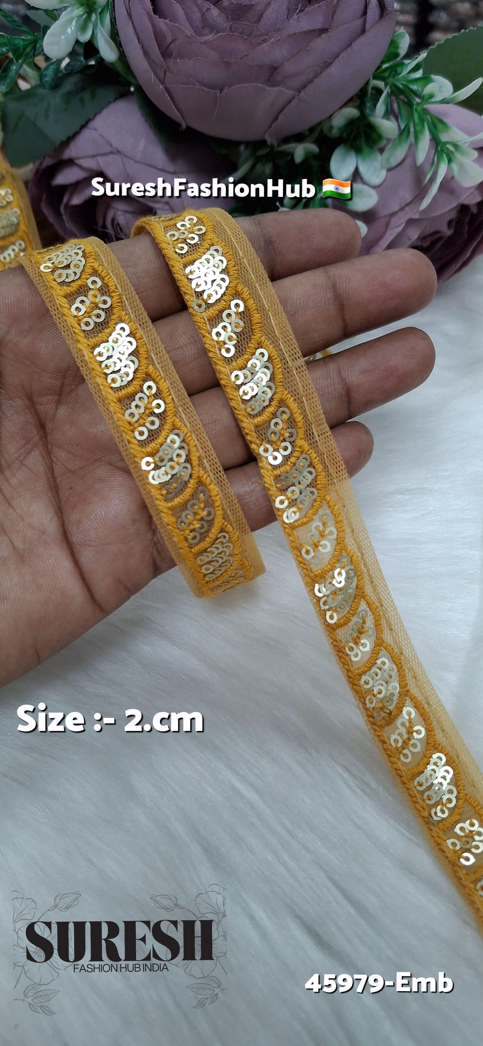 Mustard Tone-on-Tone Net Embroidery Lace