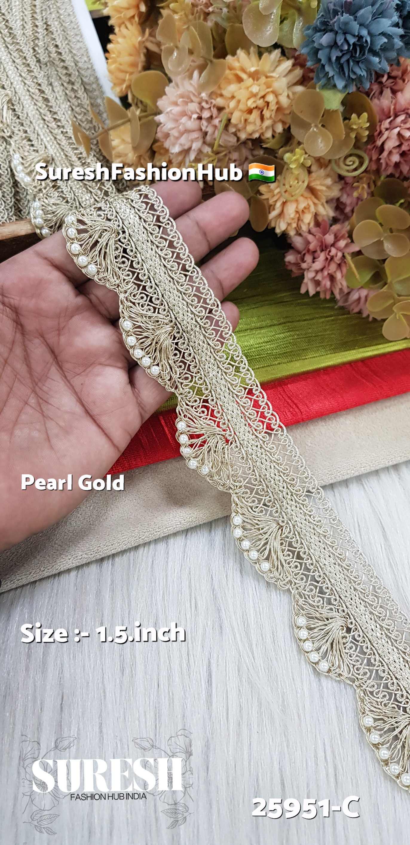 25951-C Pearl Gold Jhalar Gota Pankha Moti Lace