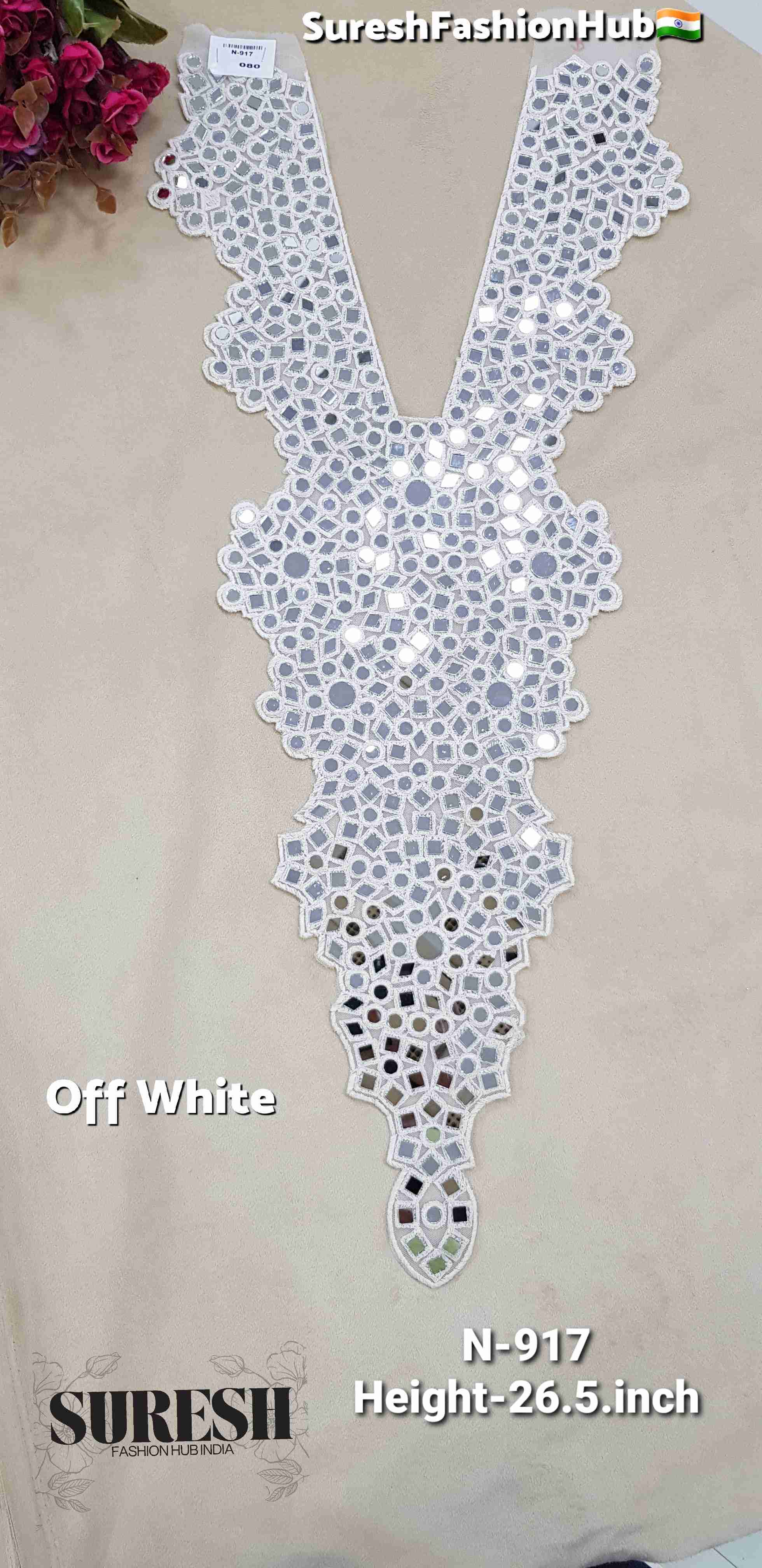 Off-White Zari Mirror Neck Design – N-917
