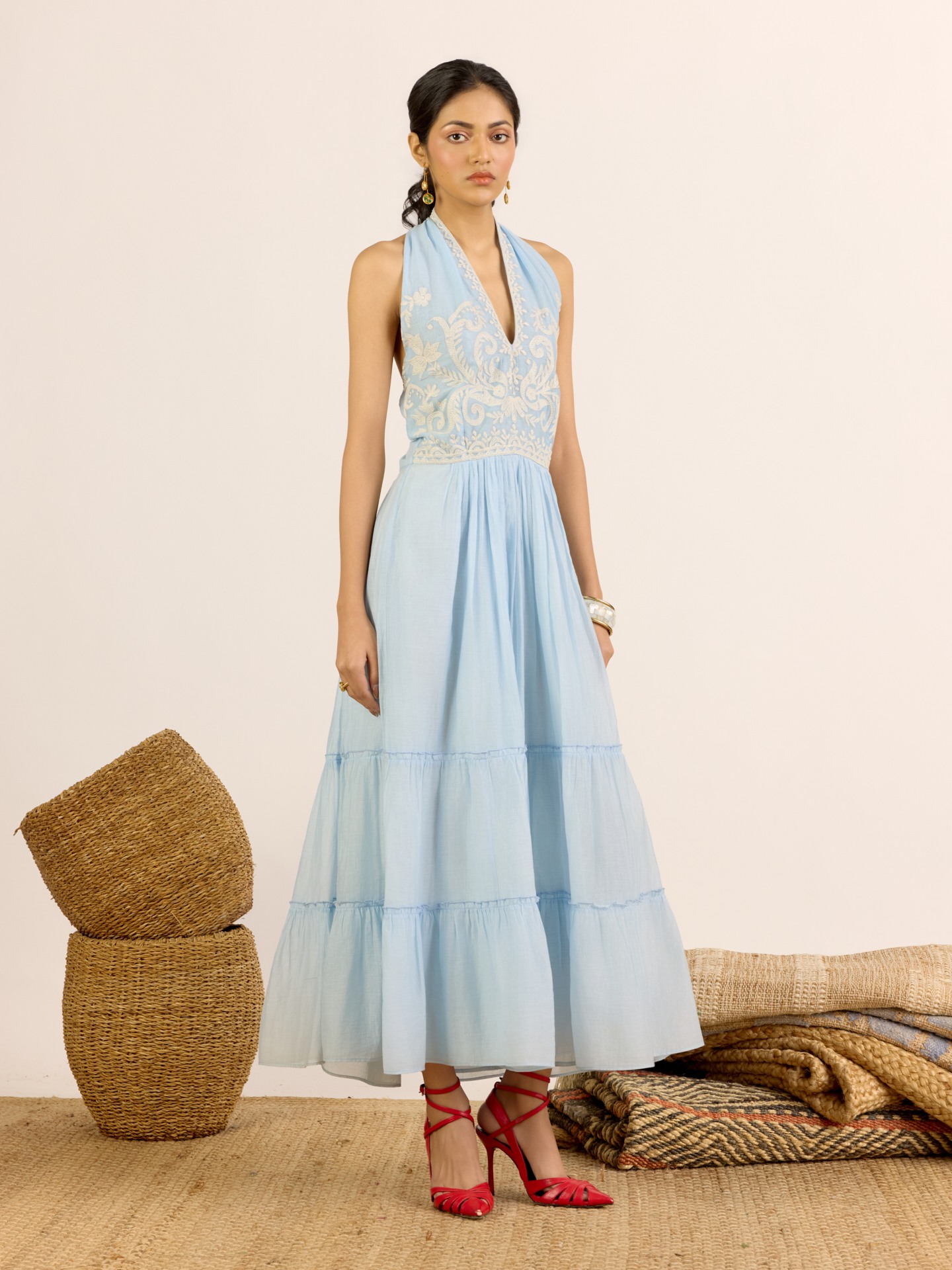 Blue Nilambiri Solid Long Dress
