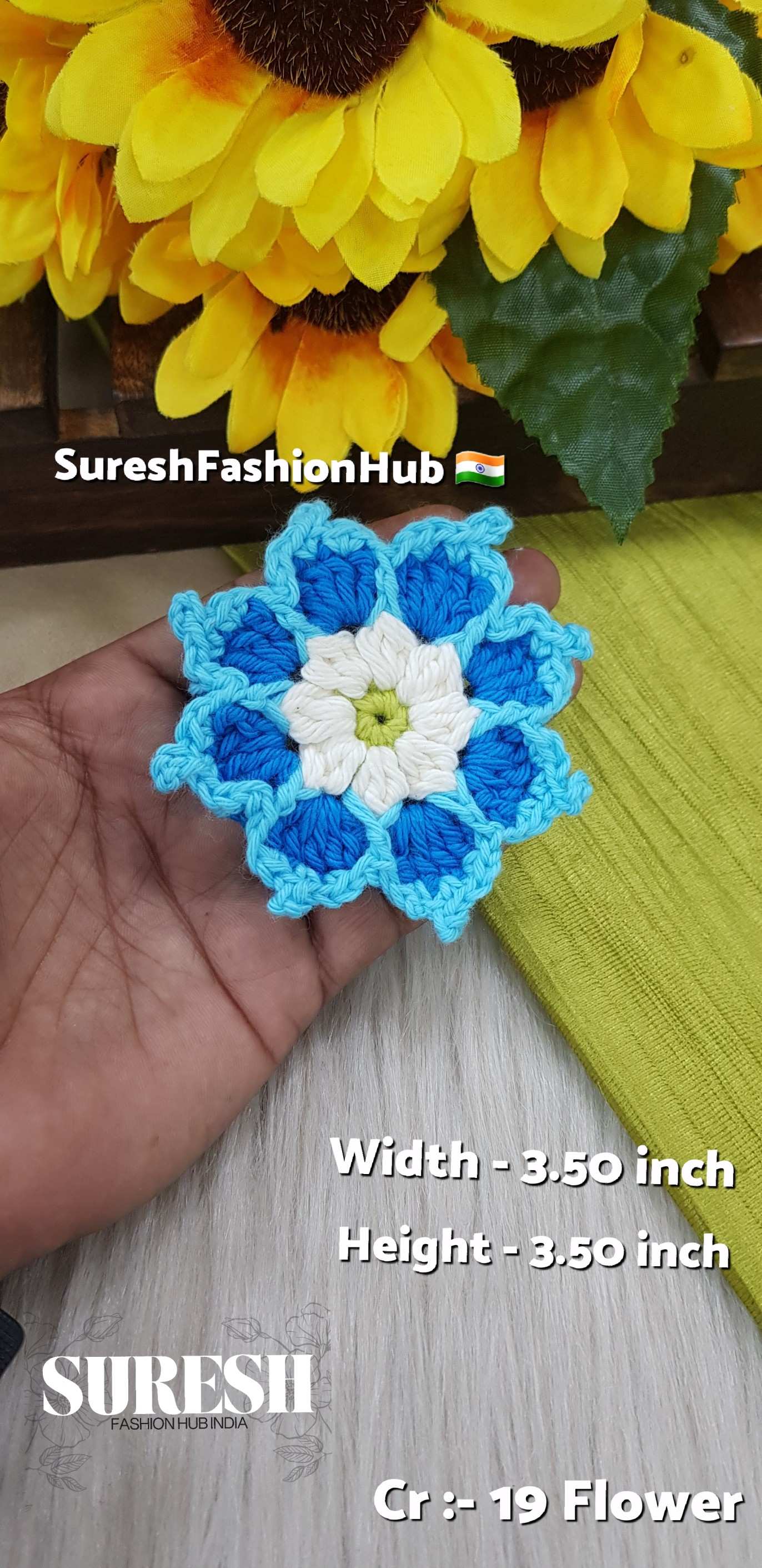 CR-19 Blue Crochet Flower Patch