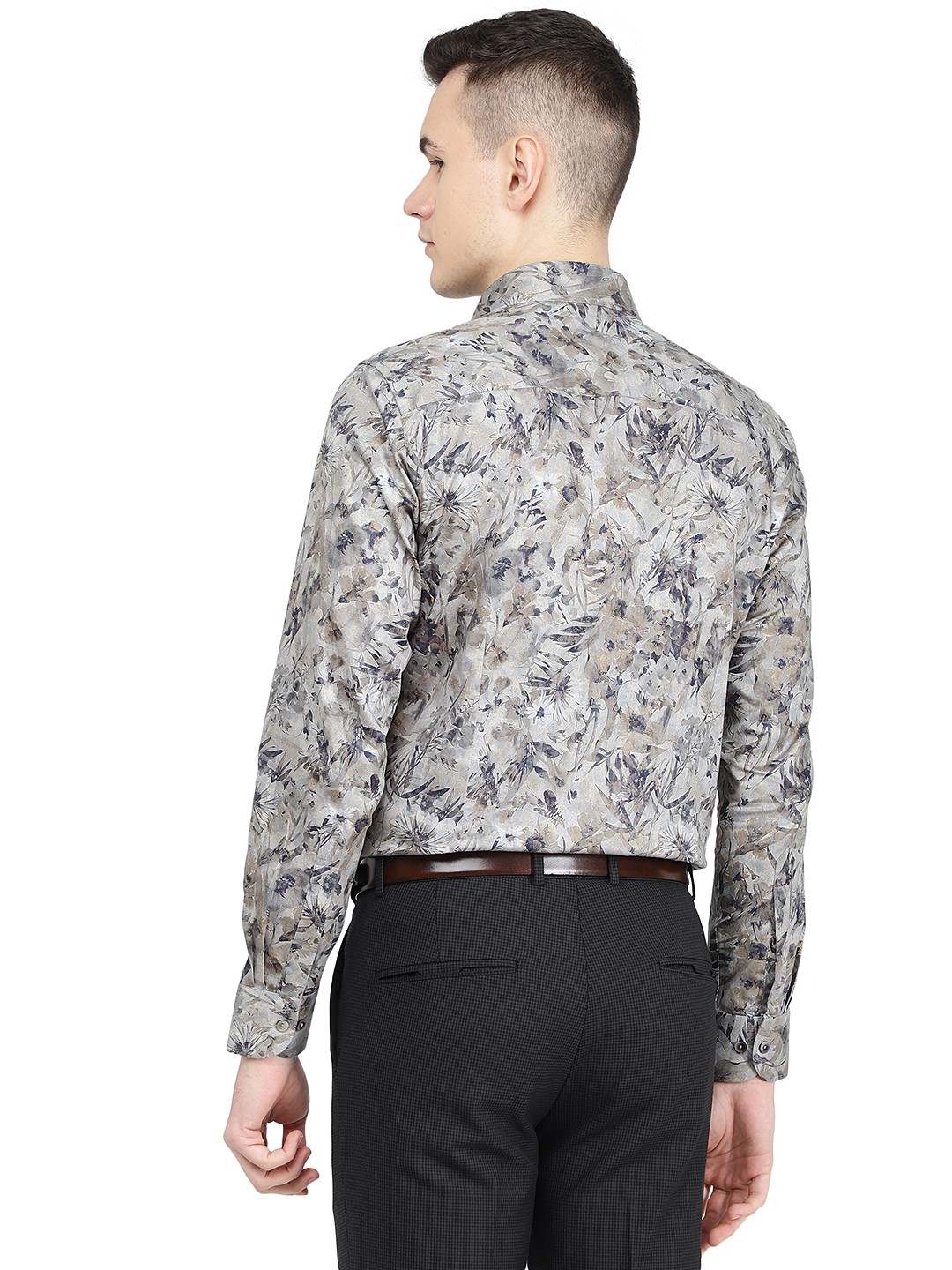 Grey Printed Slim Fit Party Wear Shirt | Wyre