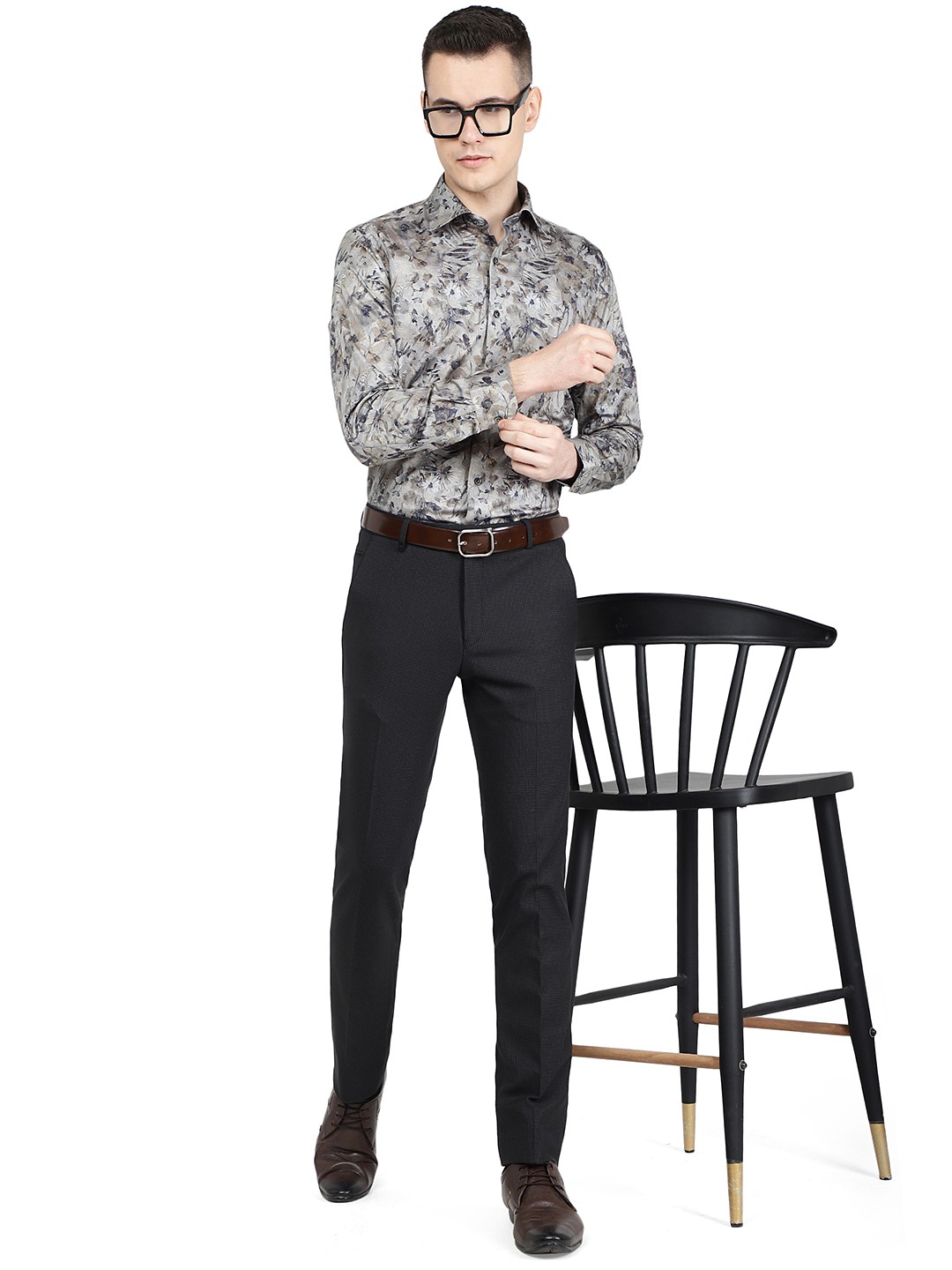 Grey Printed Slim Fit Party Wear Shirt | Wyre
