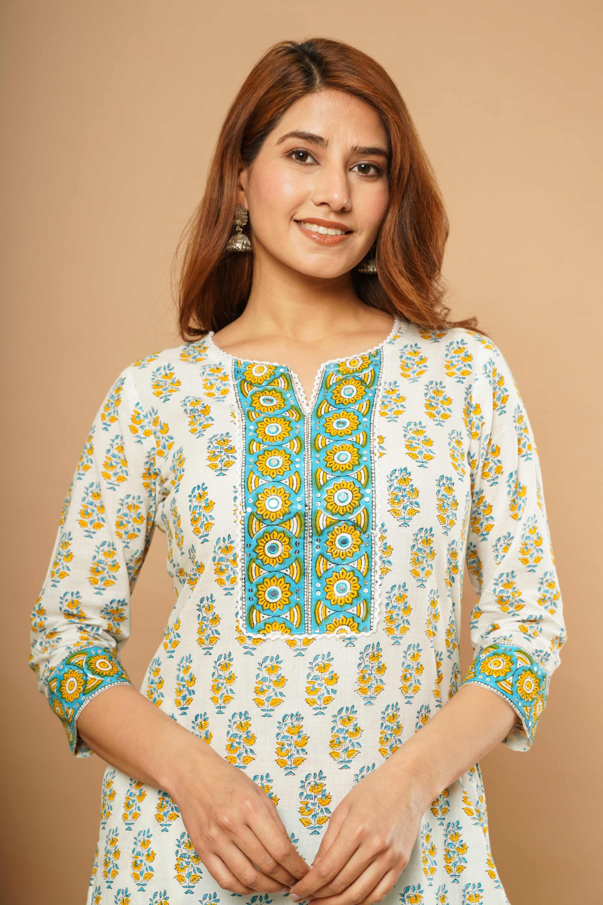 100% BLOCK PRINTED with DUPATTA LACE KURTA SET