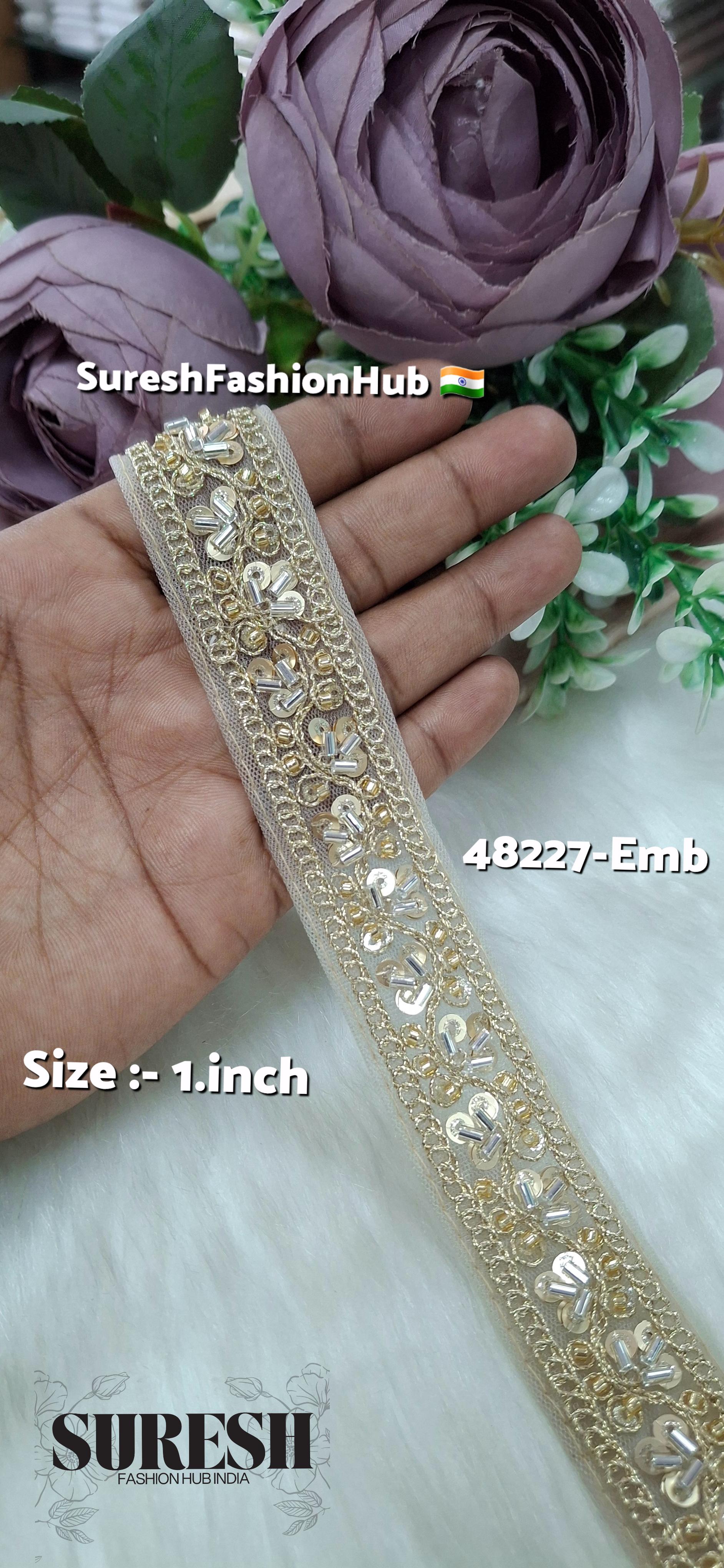 Beige Pearl Embroidery Net Lace