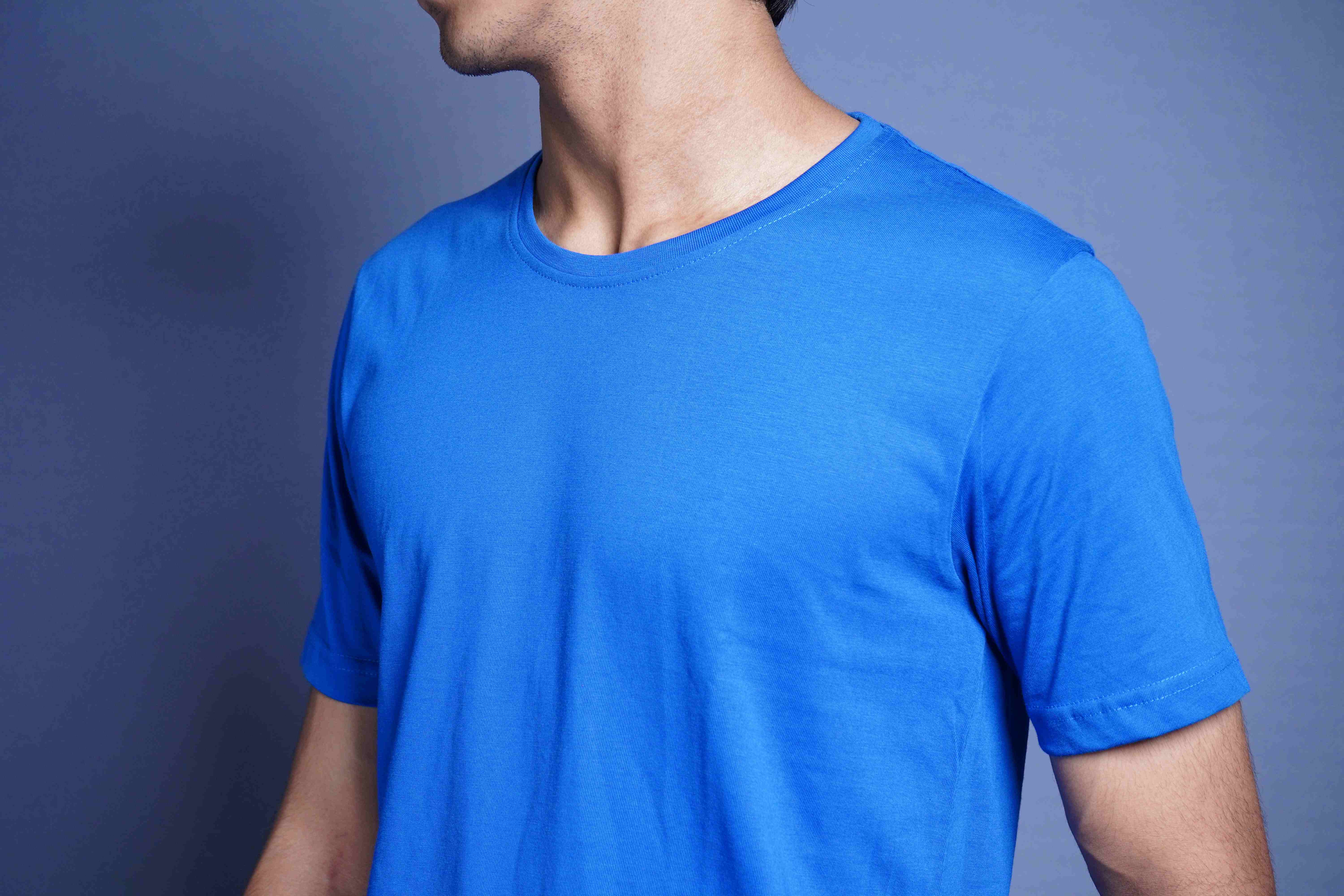 One Denim Essential Blue Round Neck Cotton T-Shirt