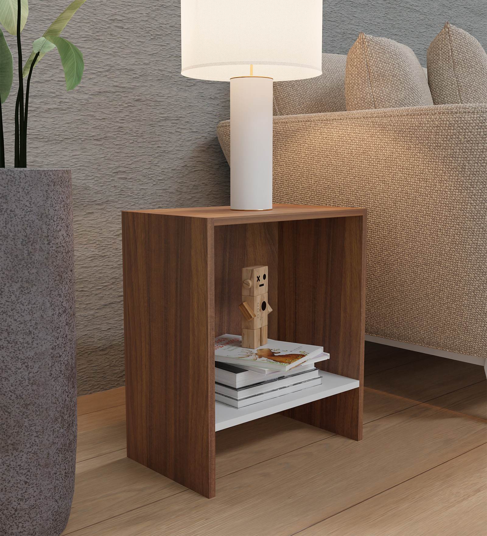 neudot Fessi Bed SideTable - Leon Teak & White