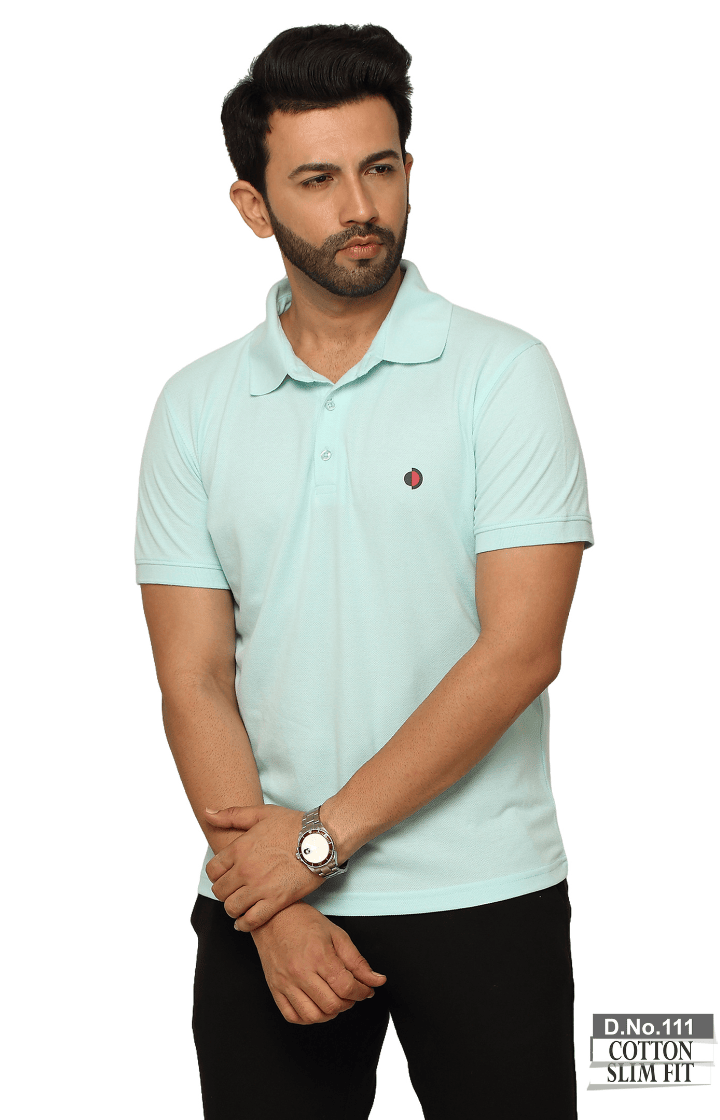 One Denim Men's Green Polo Plain T Shirts Denim