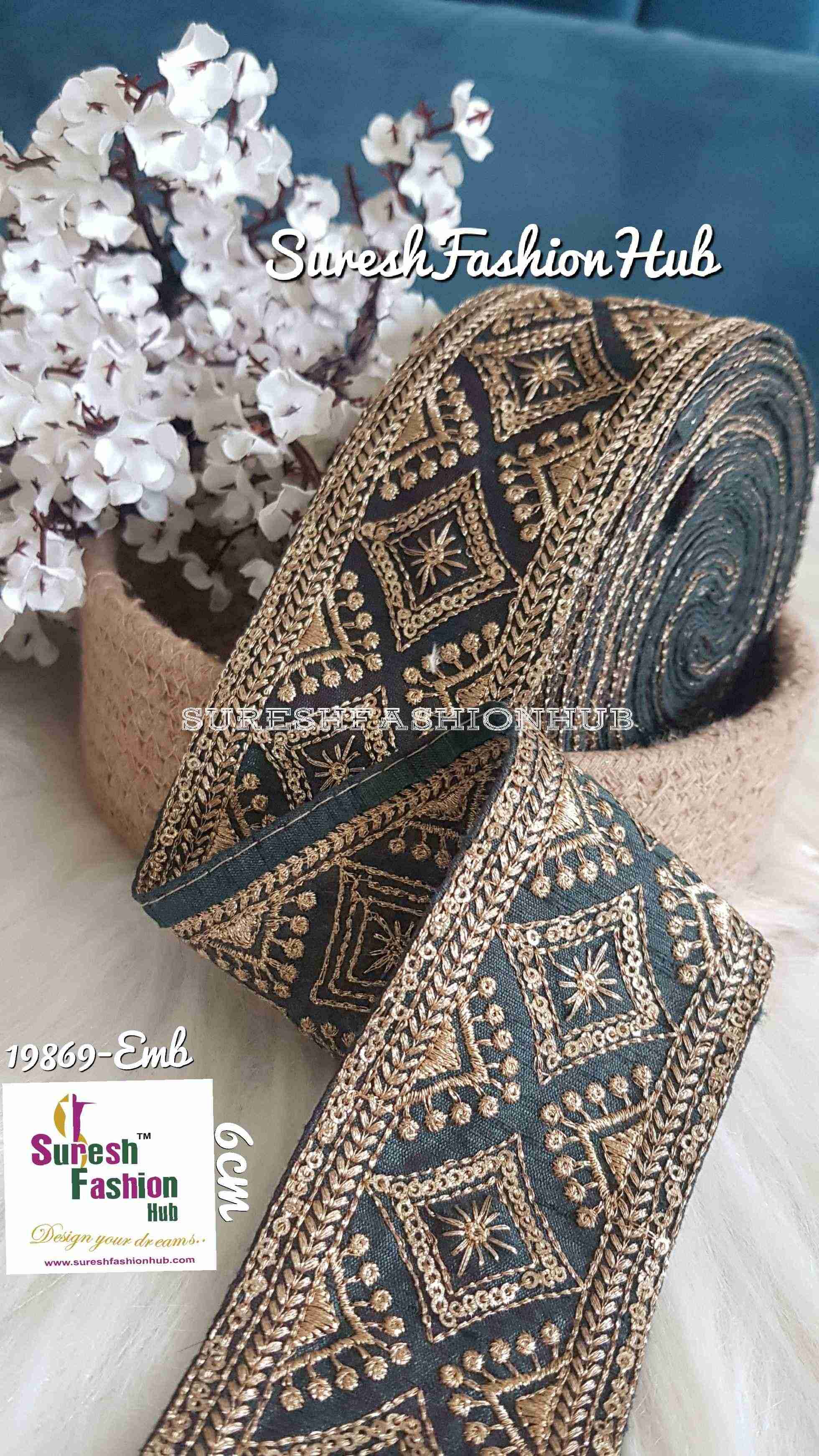 Bridal Greyish Blue Embroidered Wide Trim