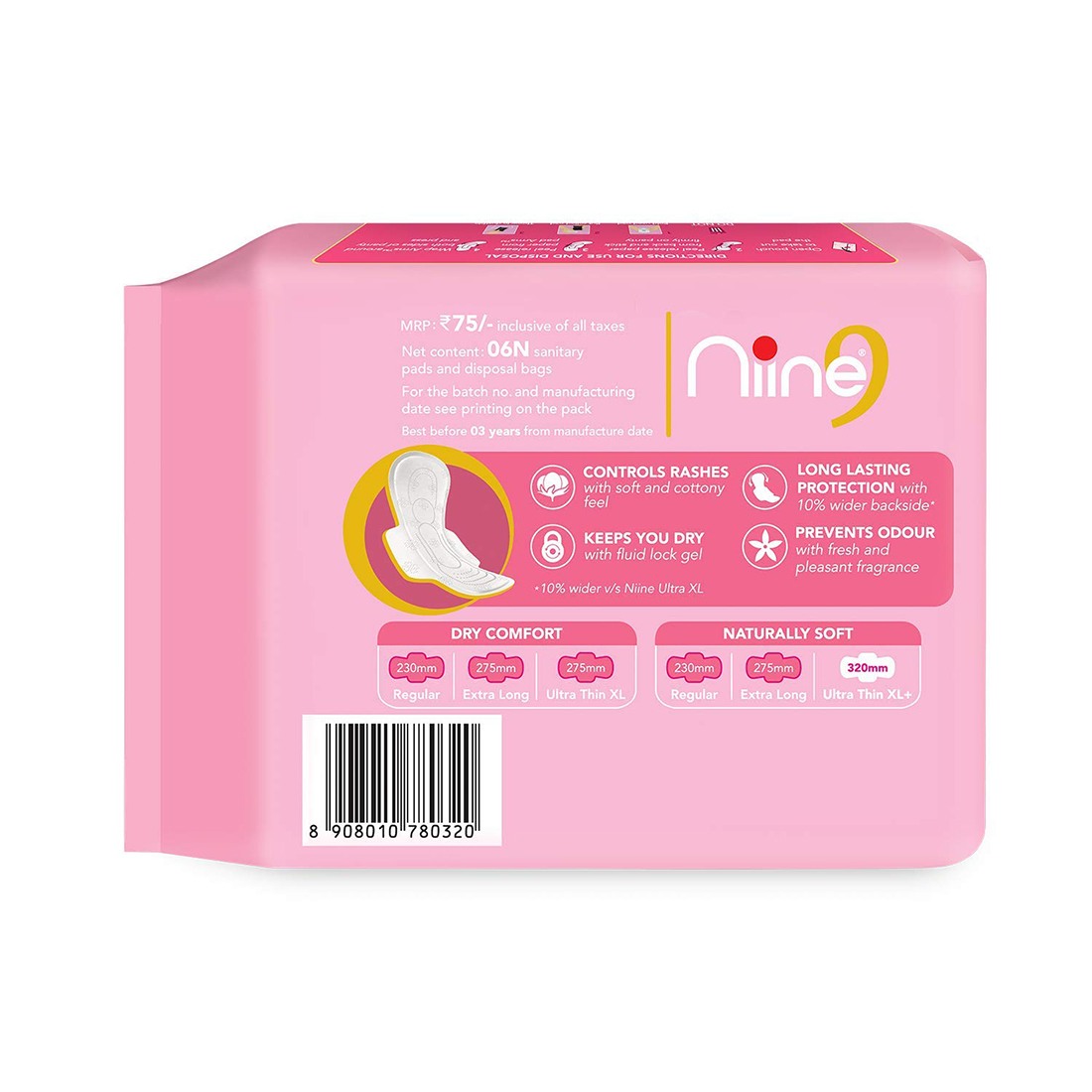 NIINE Naturally Soft Ultra Thin XL+, Sanitary Napkins for HEAVY FLOW