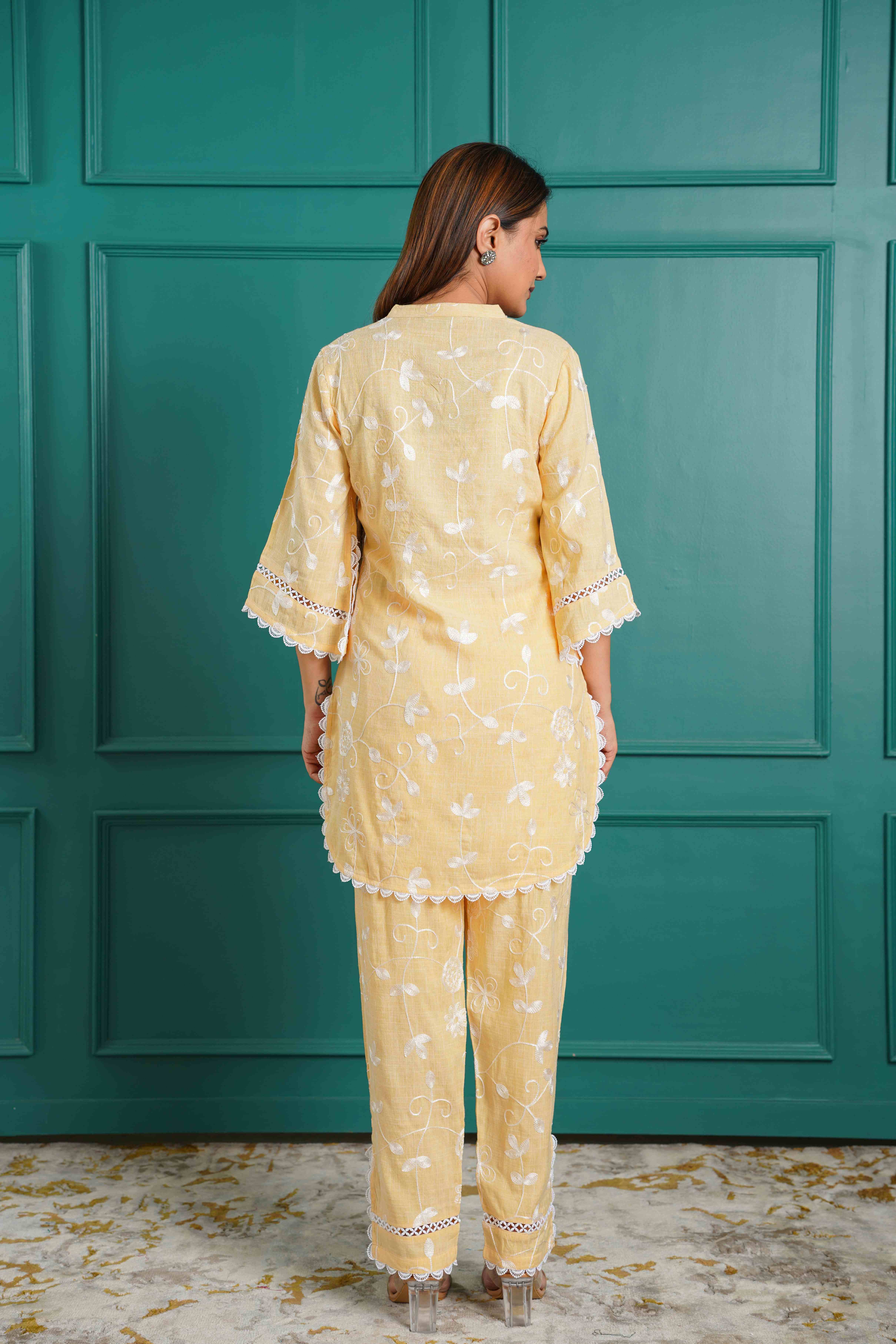 PAKISTANI STYLE FULLY EMBRIOIDERED YELLOW CO-ORD SET