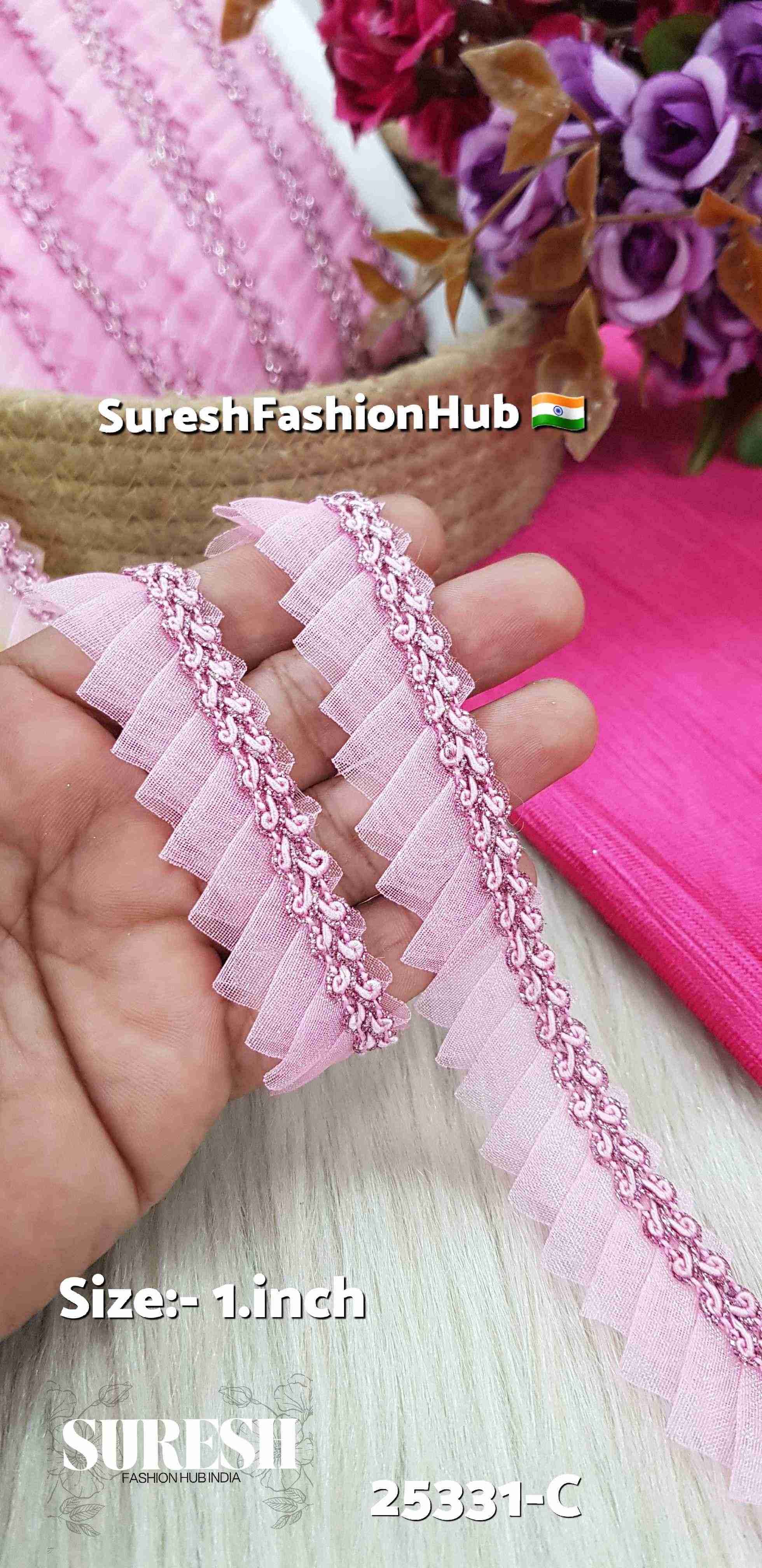 One Side Scallop Organza Jhalar Baby Pink Lace | 25331-C