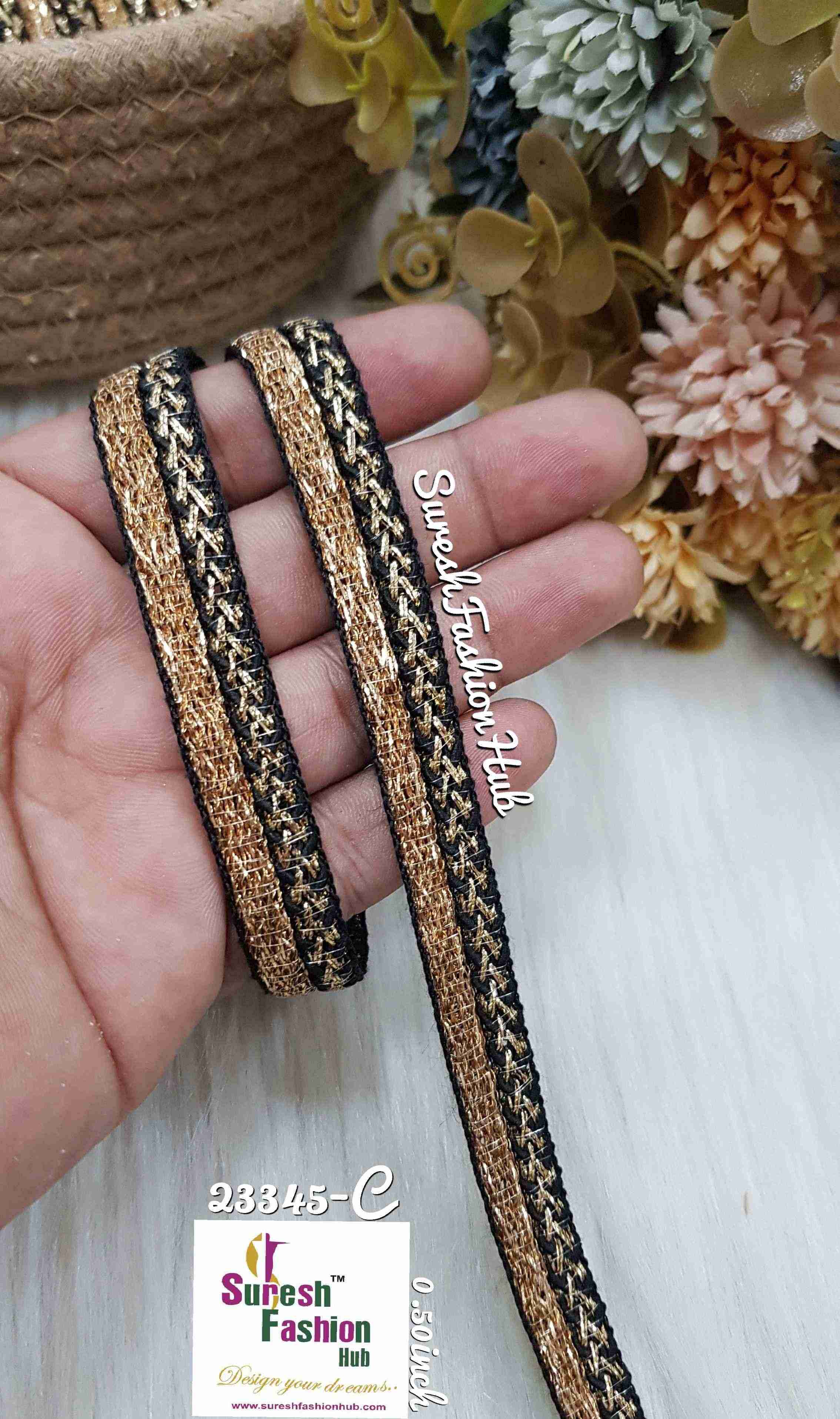 Golden Zari Glimmer Black Bases Designer Trims