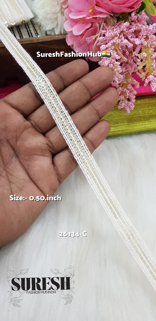 Product Name: Simple Sequence Line Jhalar Lace – Pearl- 26134-C