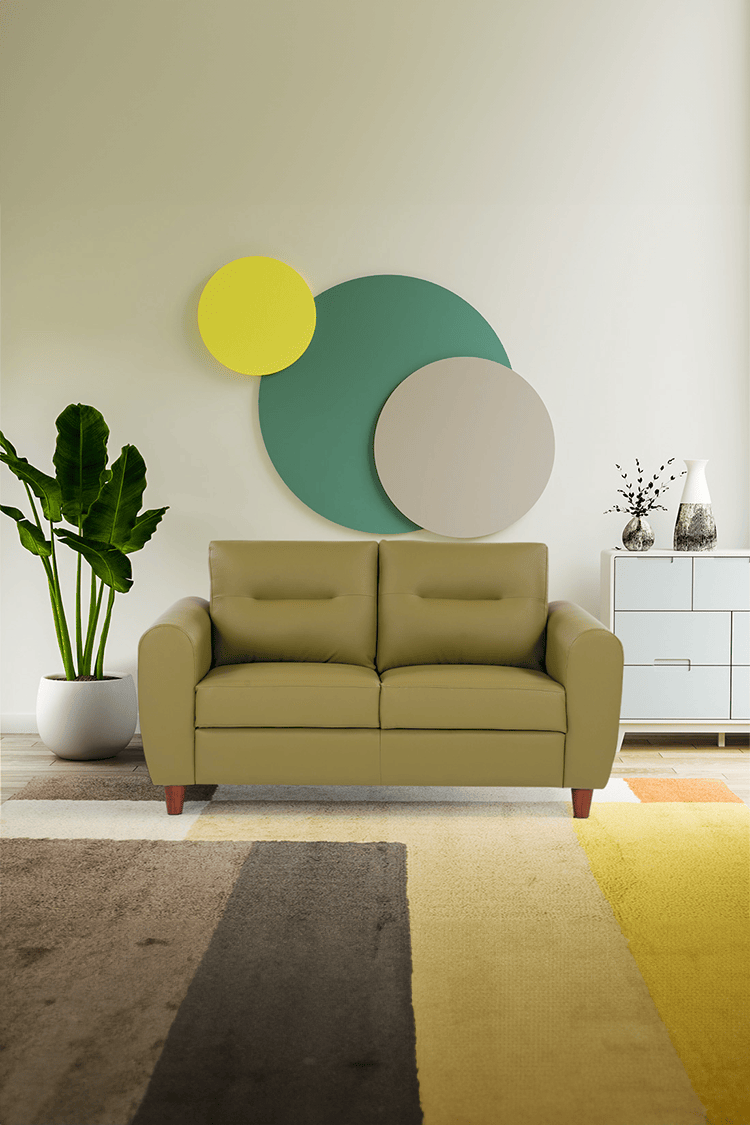 neudot Scott Sofa for Living Room |2 Persons Sofa|Premium Leatherette with Cushioned Armrest | Solid Wood Frame|2 Seater in Misty Green Color