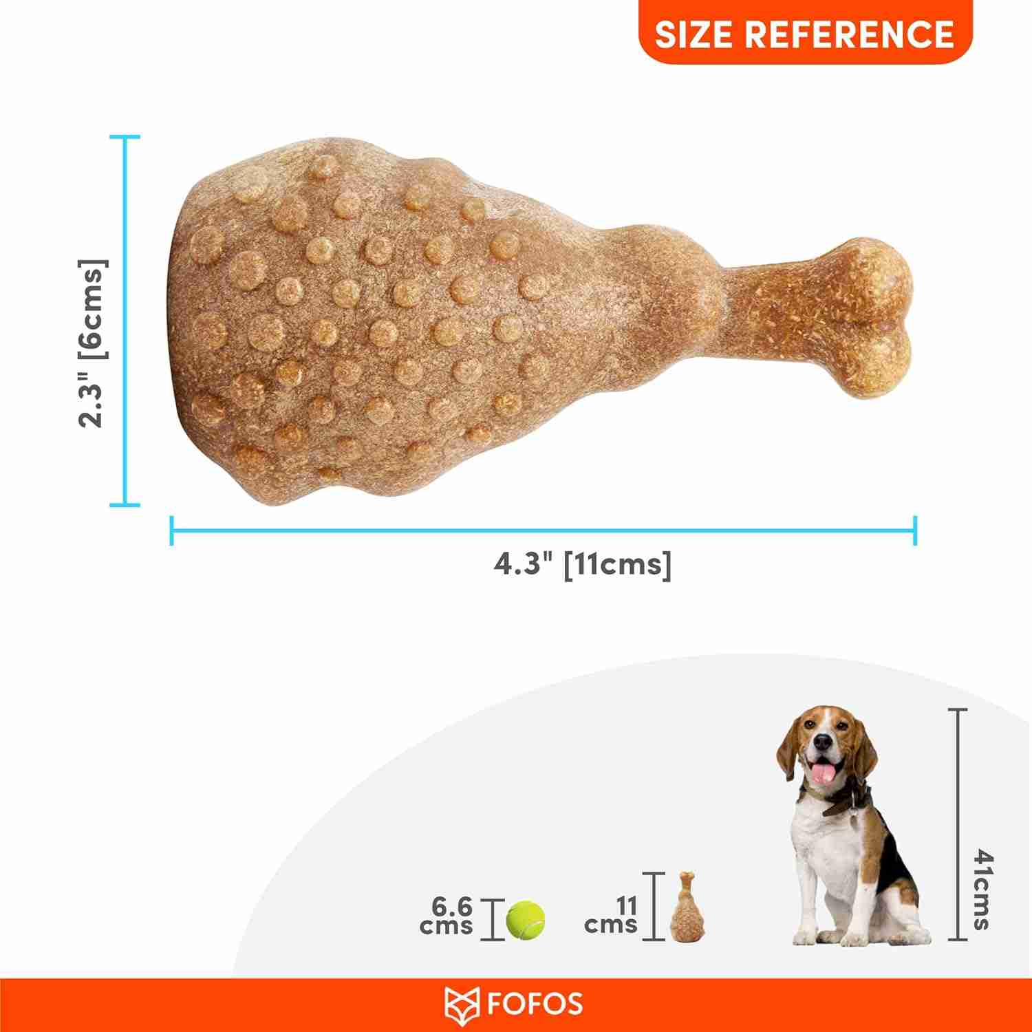 Barkbutler Fofos Woodplay Drumstick Durable Dog Chew Toy (Brown), 11 CM