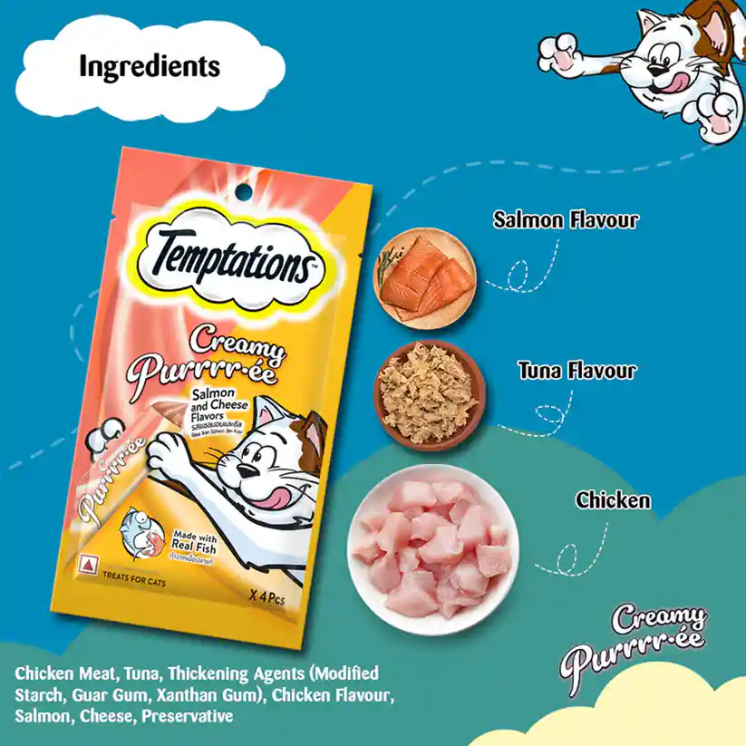 Temptations Creamy Cat Treat, Salmon & Cheese Flavour – 48 g (4 pieces)