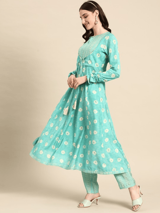 Women Ethnic Motifs Printed Empire Gotta Patti Kurta with Trousers