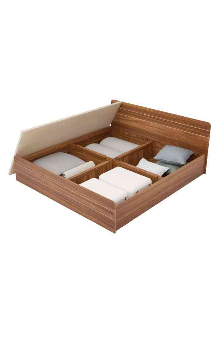 NEUDOT Valancia King Size Engineered Wood Box Bed Leon Teak Finish Double Cot Noise Free Engineered Wood King Bed Cot for Bedroom with headboard and Box Storage 1 Year Warranty