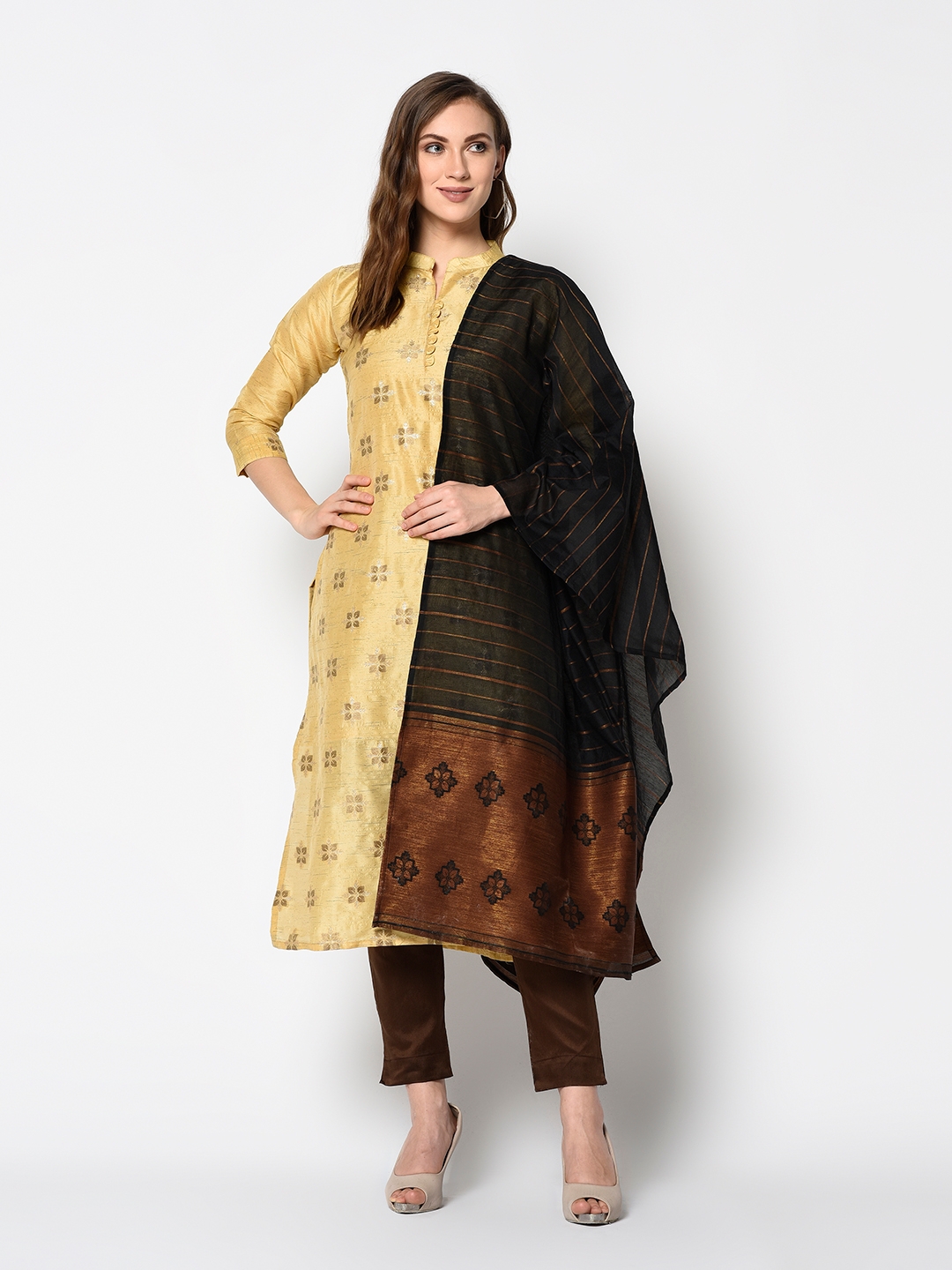 Women's Yellow Solid Cotton Unstitched Salwar Suit