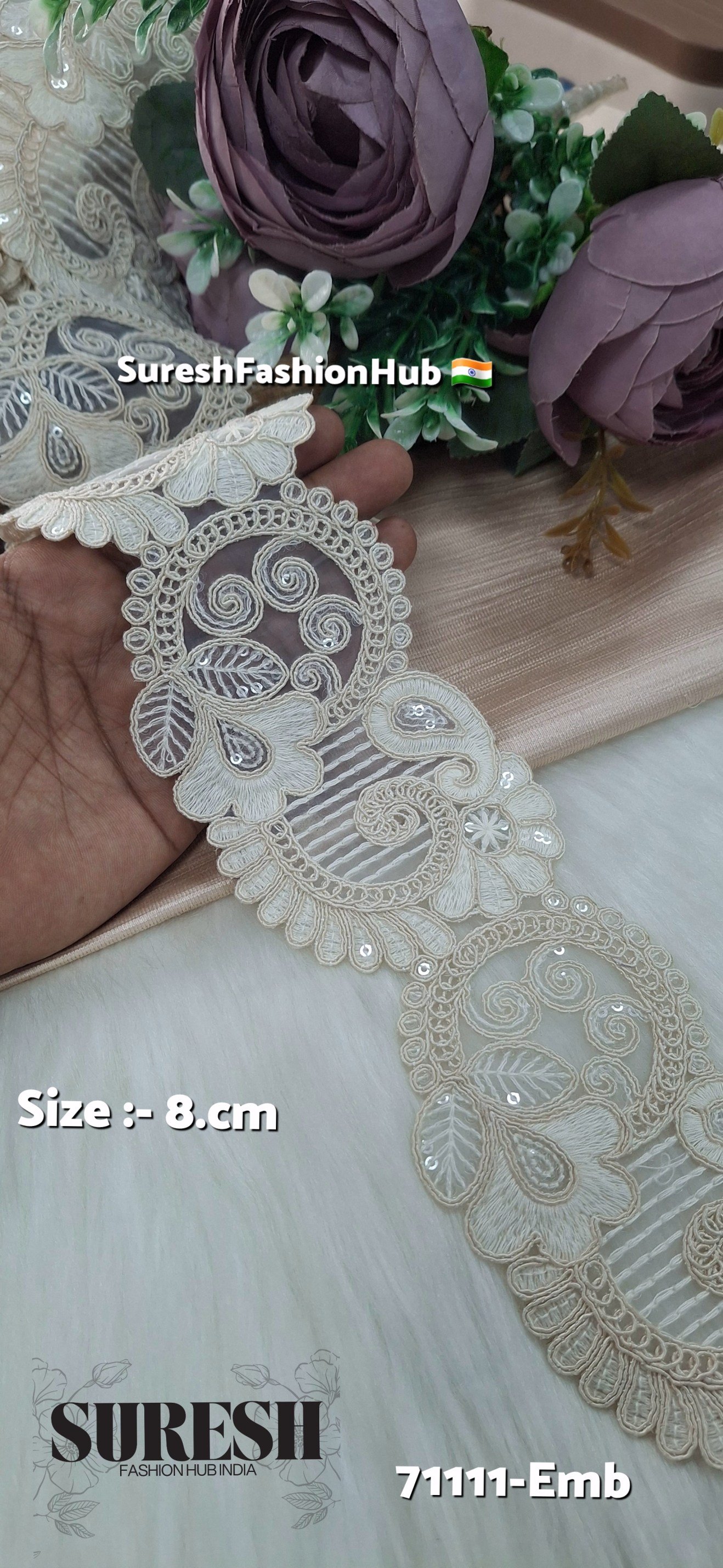 Ivory Petal Luxe Dual Cutwork Lace – Off-White | 71111-Emb