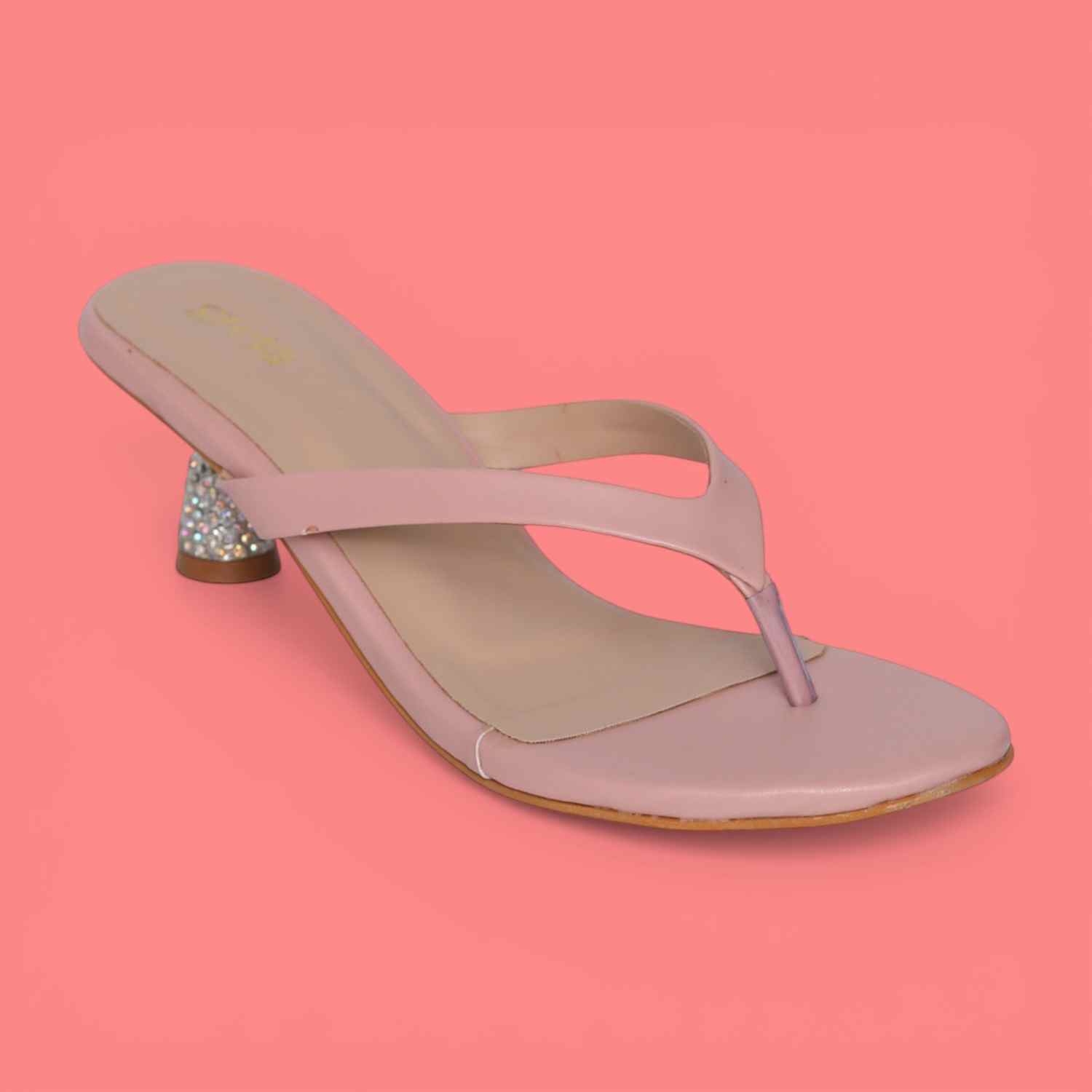 greta | Women’s Peach Stylish Slip-Ons with Sparkle Pebble Heel|0