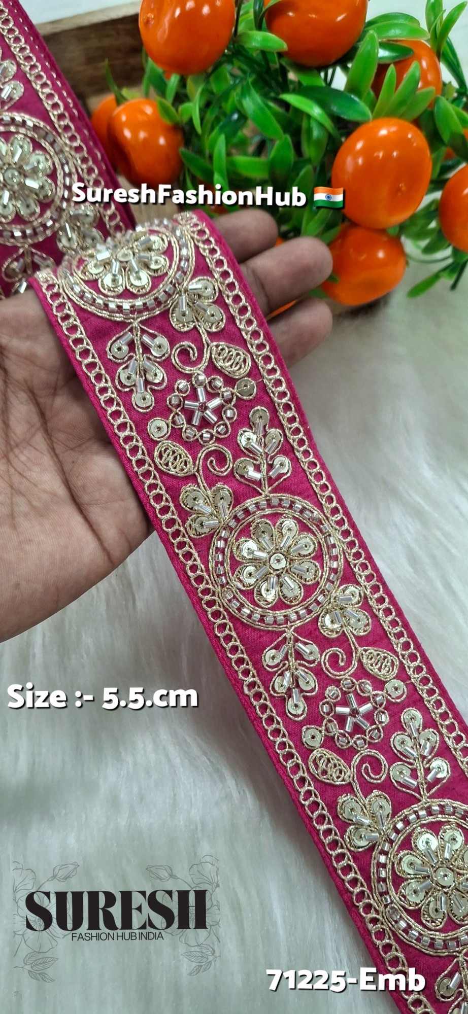 Light Gajri Floral Cutdana Bead Embroidery Lace – Design No. 71225-Emb