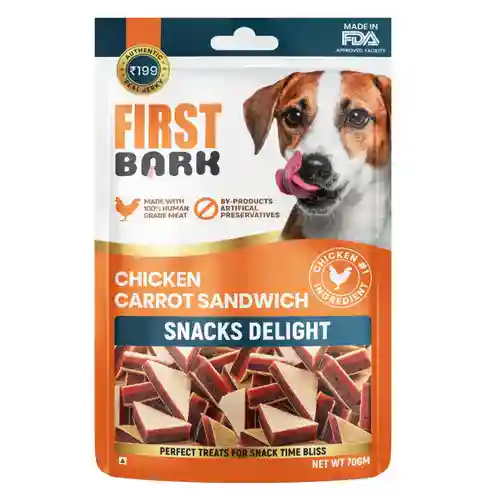 First Bark Chicken and Carrot Sandwich Dog Treat, 70g