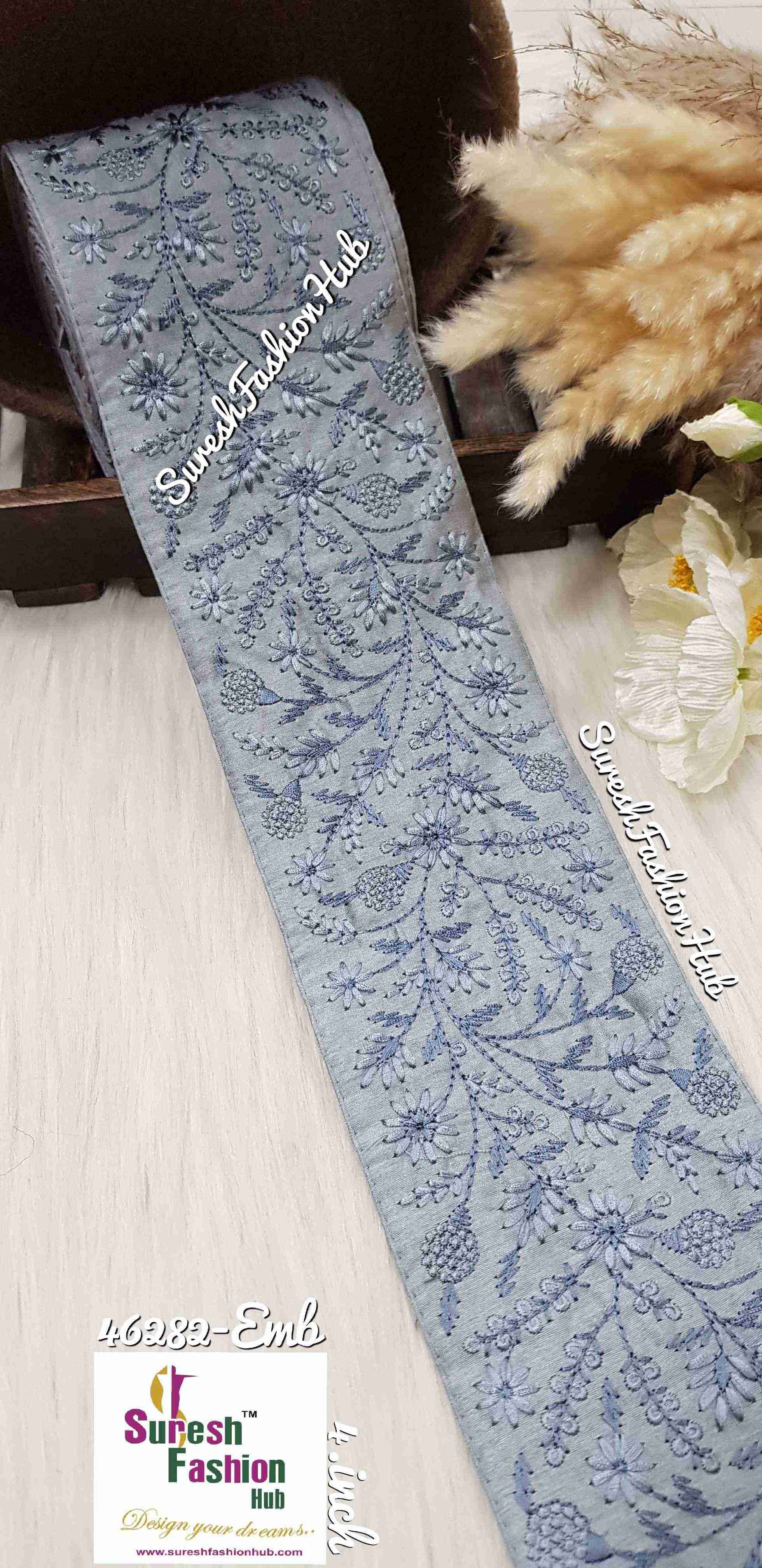  Dainty Flowers Grey Threaded Ribbons