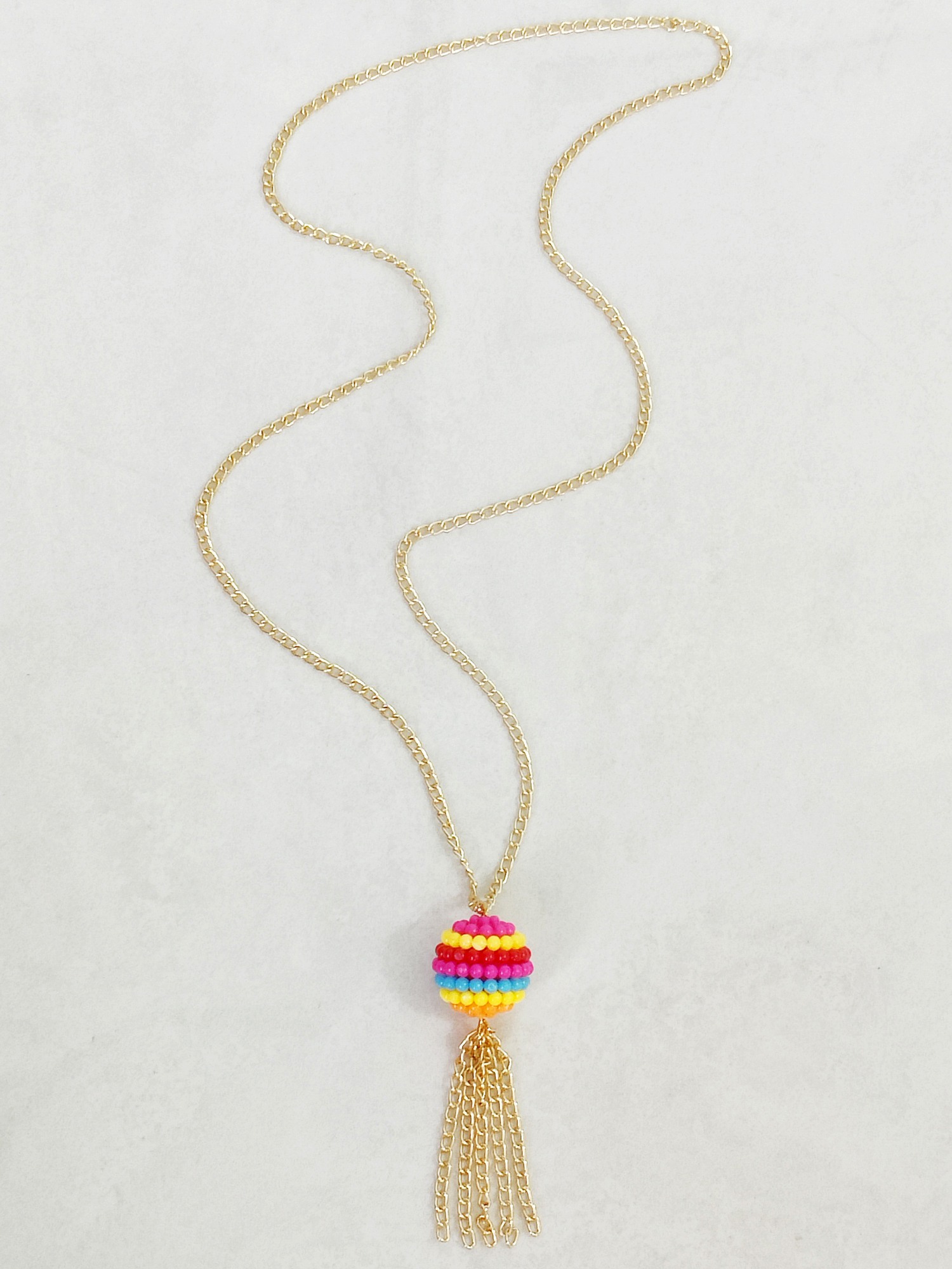 Multi Beaded Tassel Neck Chain - Multicoloured