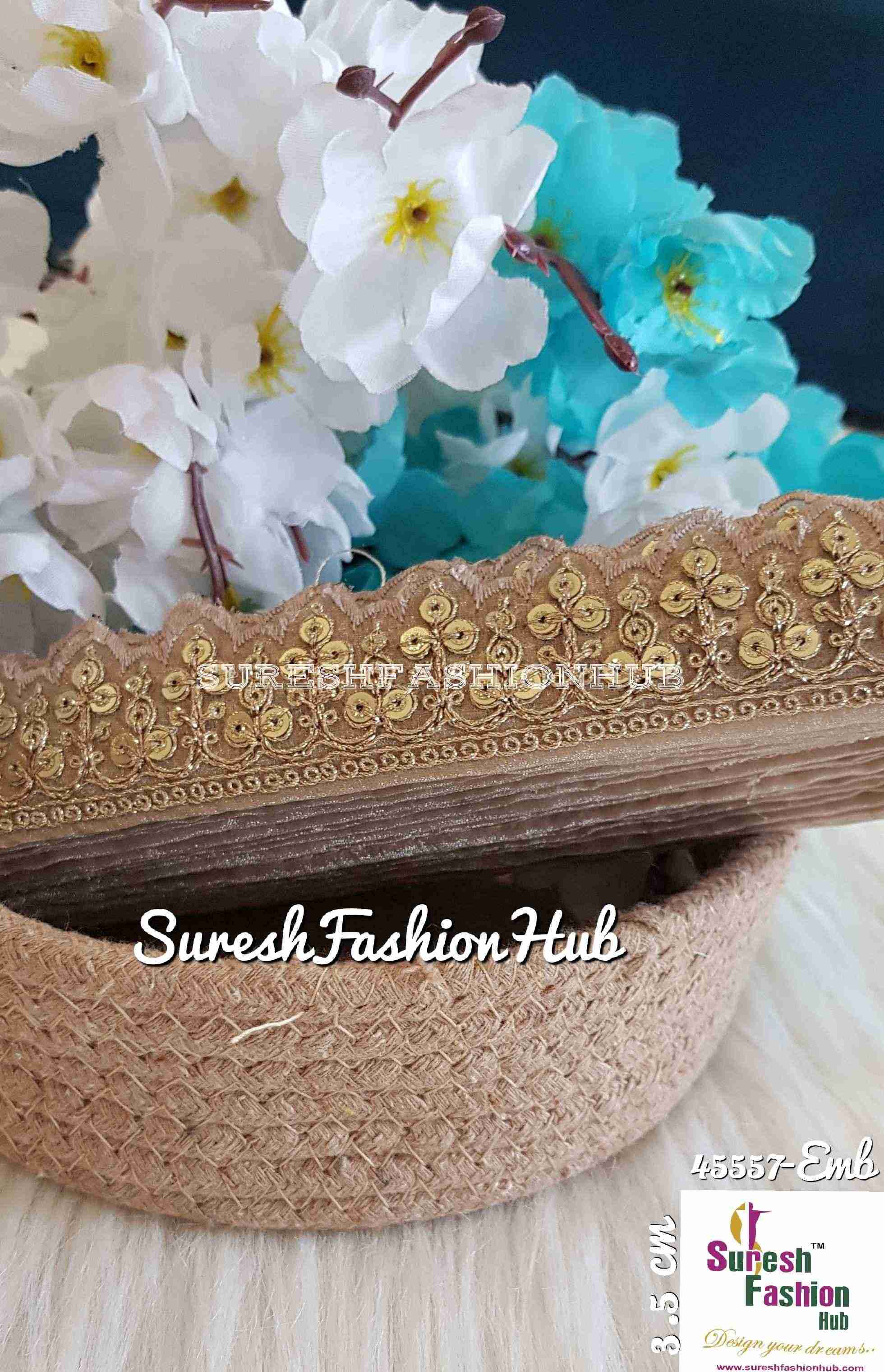 Sequenced Beige Charming Embroidered Trim