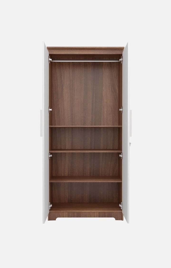neudot Amber 2 Door - Leon Teak Finish Engineer Wood Multipurpose Wardrobe/Almirah/Organiser/Cupboard with 1 Hanger Stand, for Cloths and Storage - 4 Shelves