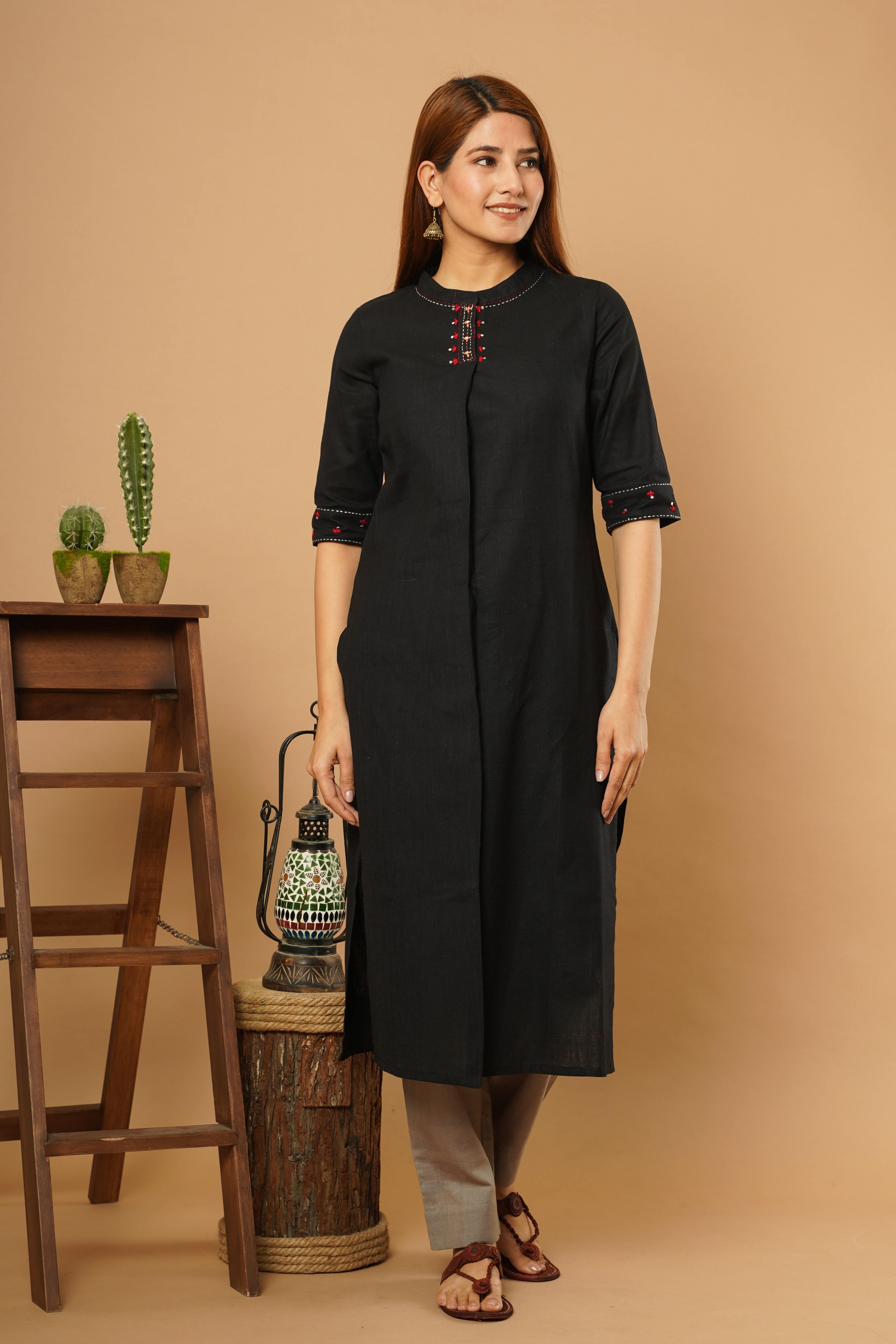 KHADI BOX PLEAT THREAD EMBLIISH KURTA