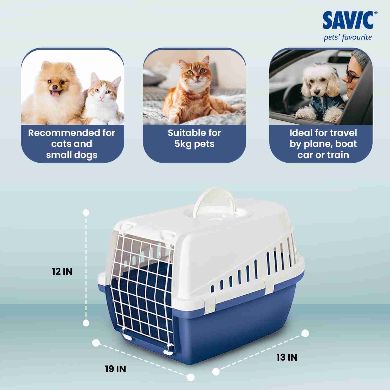 Savic Trotter 1 - Dog & Cat Carrier - Atlantic Blue - 19 x 13 x 12 inch - Holds up to 5 kg