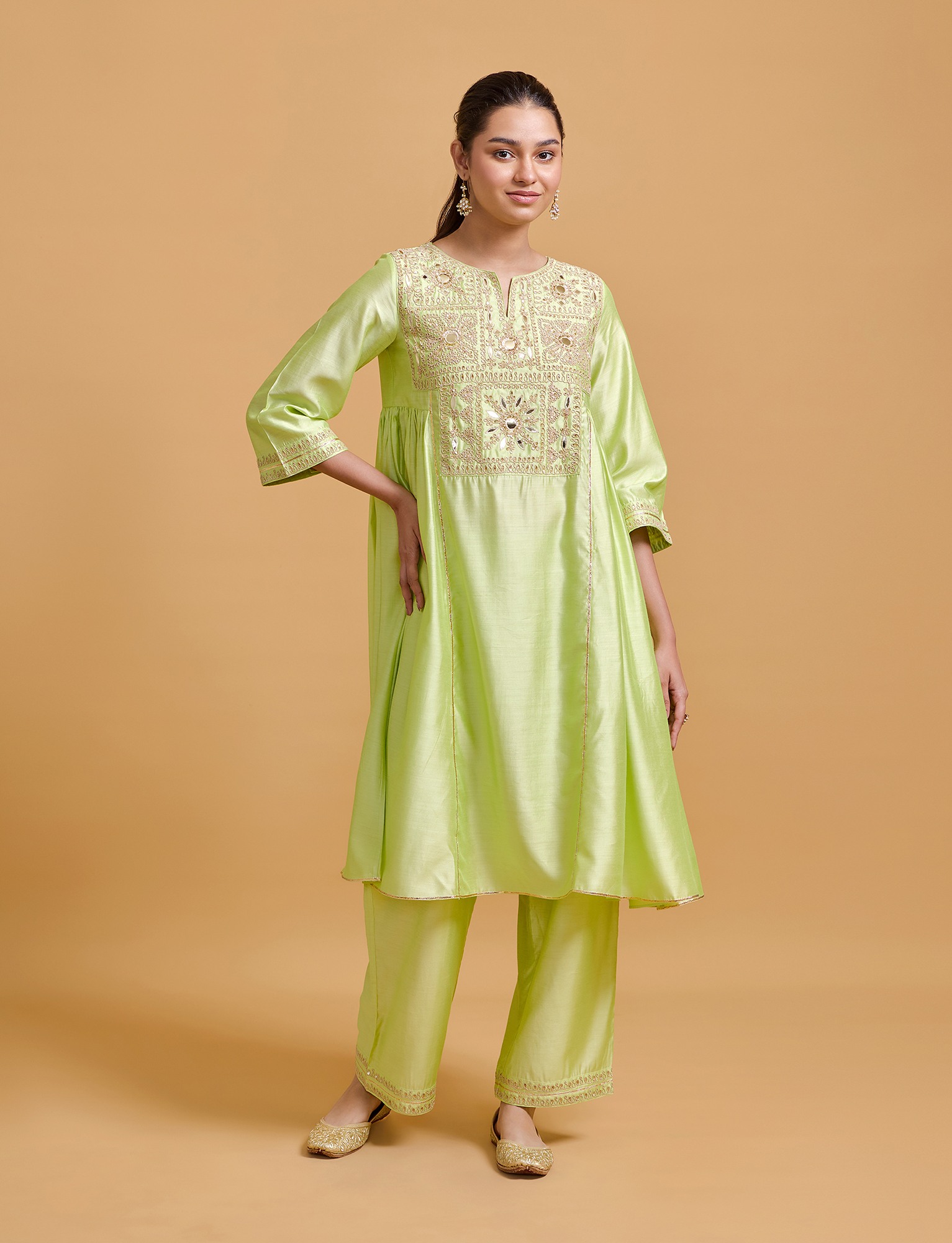 Zeenat Pista Gathered Kurta Set