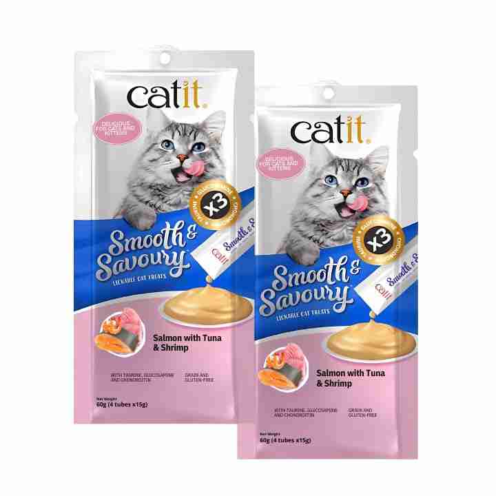 Catit Smooth and Savoury Salmon with Tuna & Shrimp Creamy Cat Treats, Pack of 2