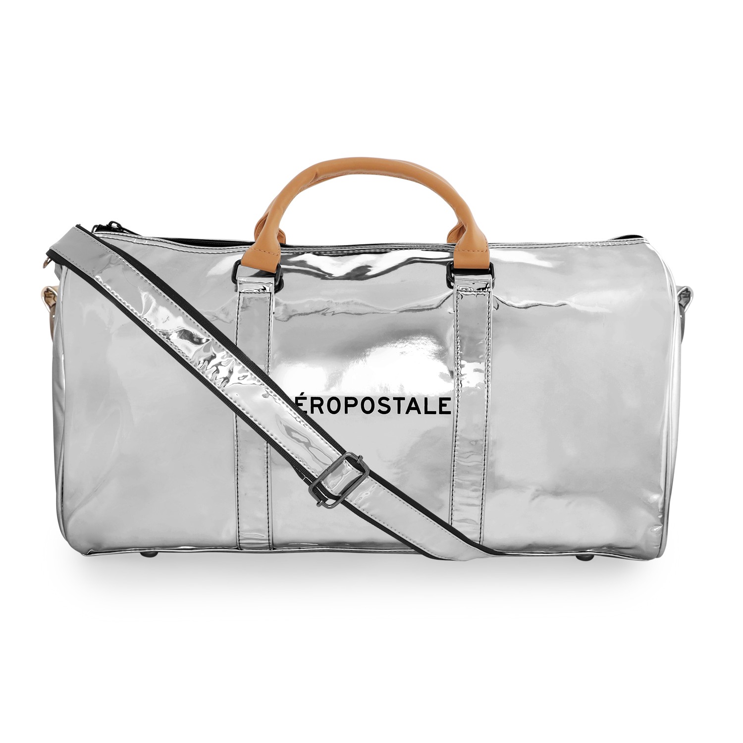 Aeropostale Unisex Glam Travel Duffle Bag 25L with detachable strap One Size Silver